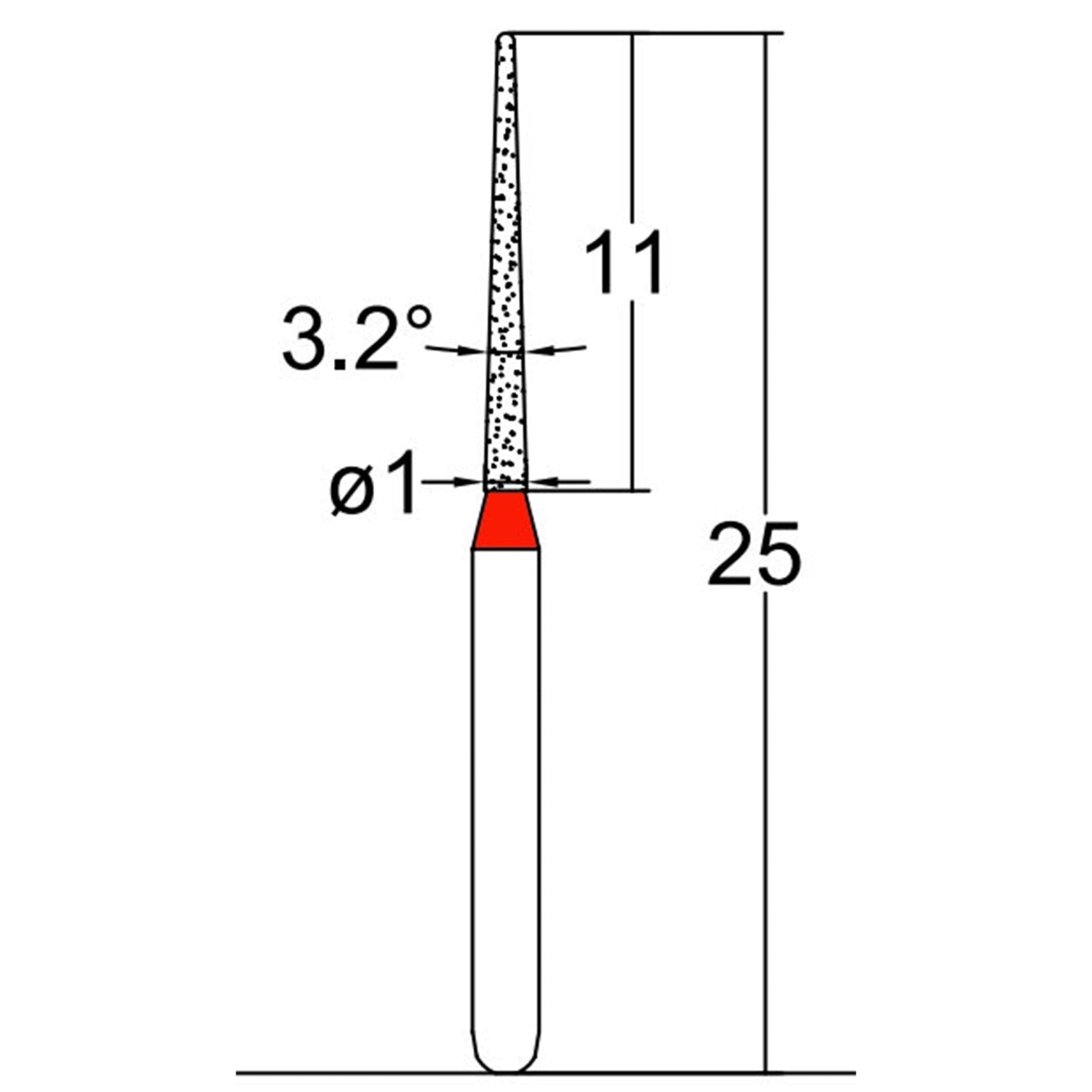 Conical Pointed, Slender 1 mm Dia. Fine Grit Diamond Bur 5 per pack. 164.10F4 - Osung USA