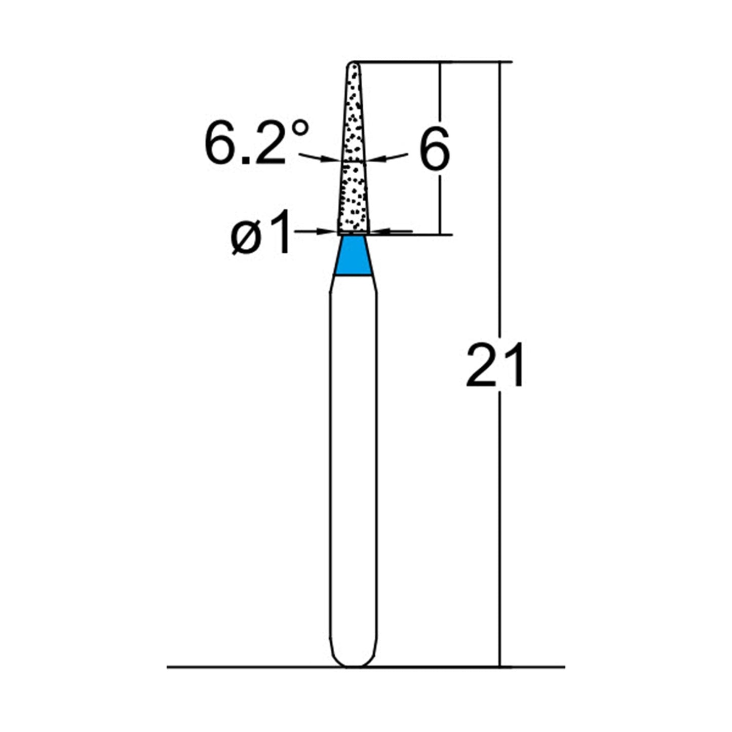 Conical Pointed, Slender 1 mm Dia. Medium Grit Diamond Bur 5 per pack. 164.10M1 - Osung USA