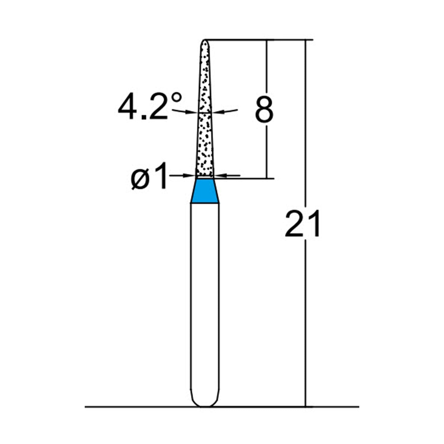 Conical Pointed, Slender 1 mm Dia. Medium Grit Diamond Bur 5 per pack. 164.10M2 - Osung USA