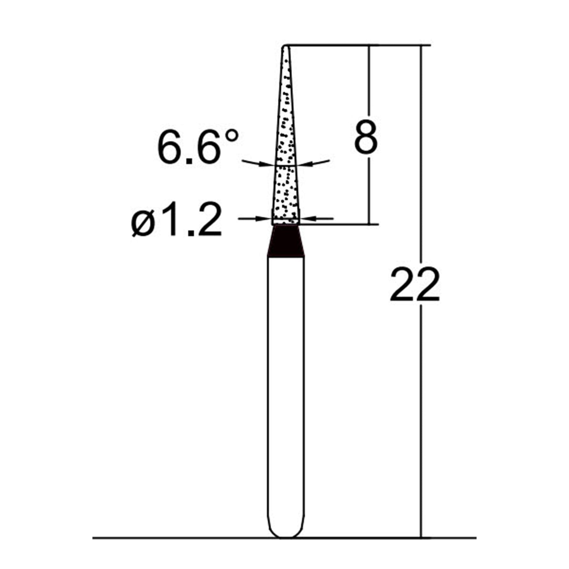 Conical Pointed, Slender 1.2 mm Dia. Extra Coarse Grit Diamond Bur 5 per pack. 164.12EC2 - Osung USA