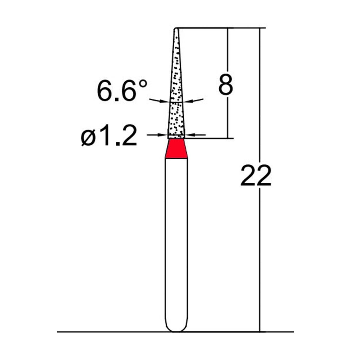 Conical Pointed, Slender 1.2 mm Dia. Fine Grit Diamond Bur 5 per pack. 164.12F2 - Osung USA