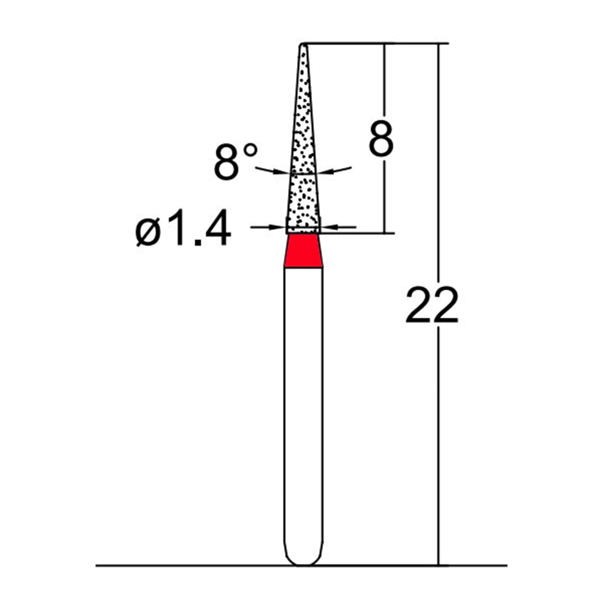 Conical Pointed, Slender 1.4 mm Dia. Fine Grit Diamond Bur 5 per pack. 164.14F1 - Osung USA