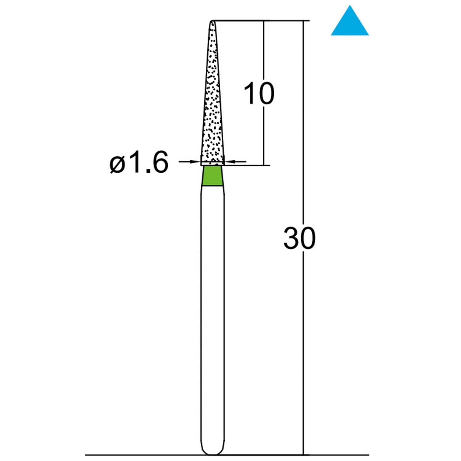 Conical Pointed, Slender 1.6 mm Dia. Coarse Grit Diamond Bur 3 per pack. 164.16C2 - Osung USA