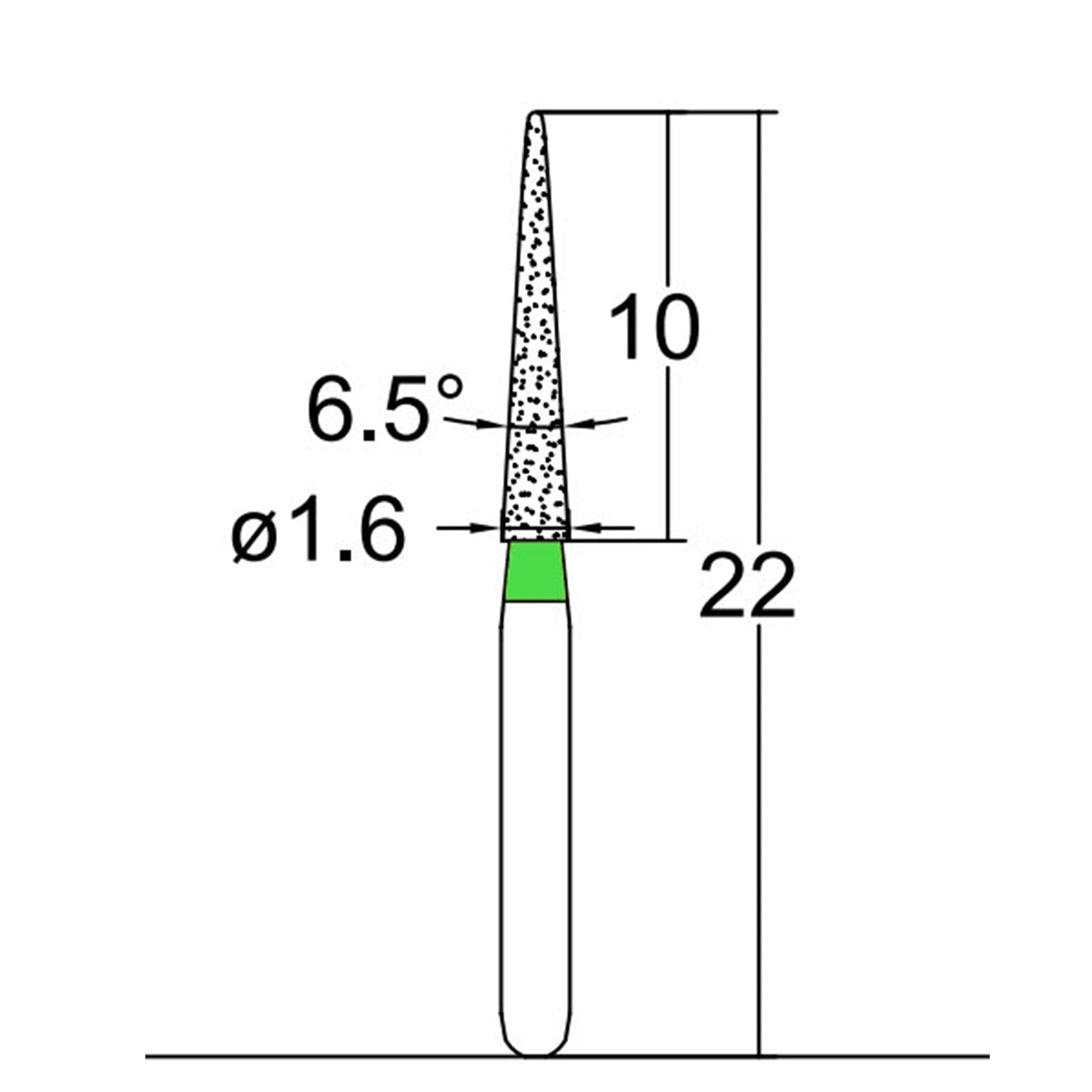 Conical Pointed, Slender 1.6 mm Dia. Coarse Grit Diamond Bur 5 per pack. 164.16C1 - Osung USA