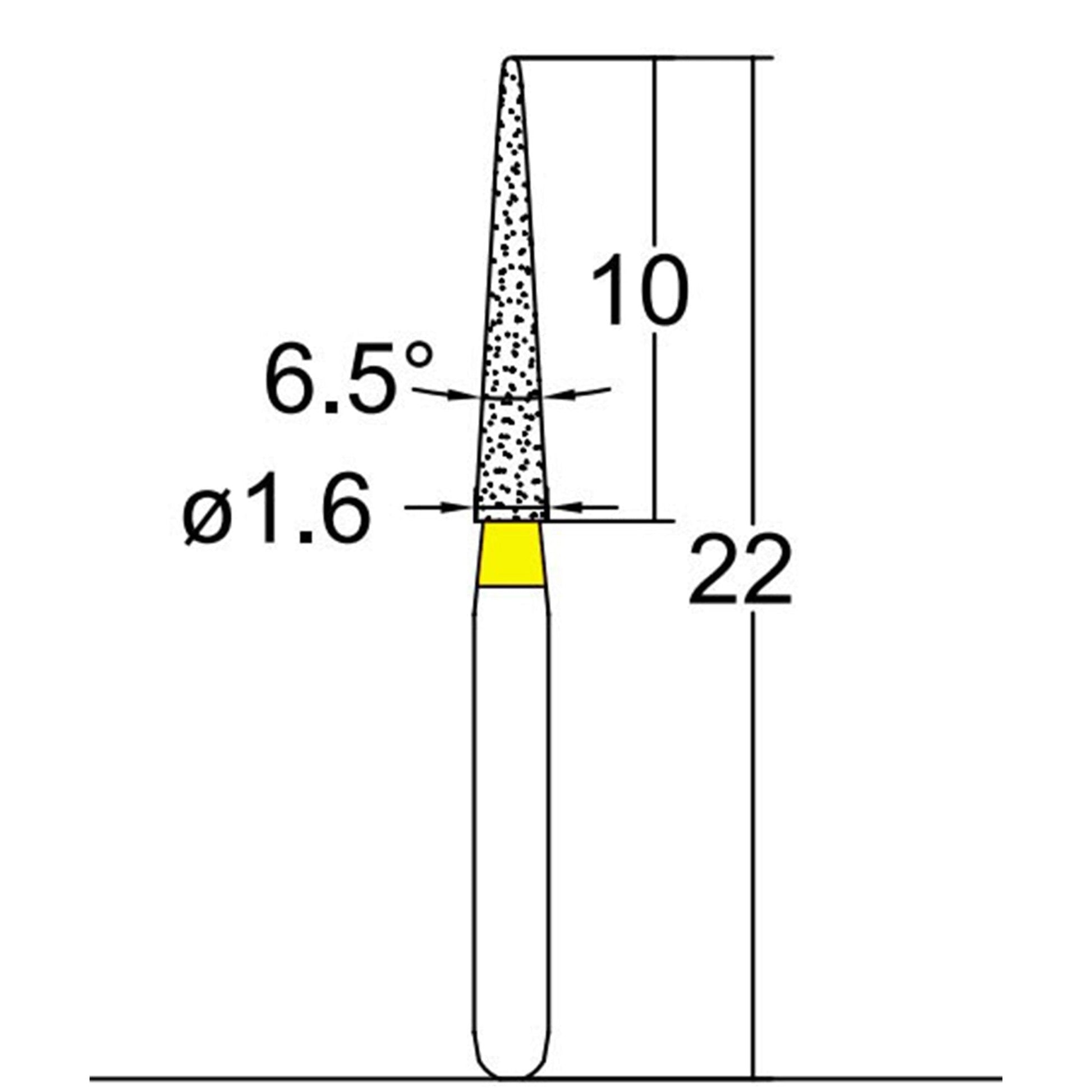 Conical Pointed, Slender 1.6 mm Dia. Extra Fine Grit Diamond Bur 5 per pack. 164.16EF1 - Osung USA