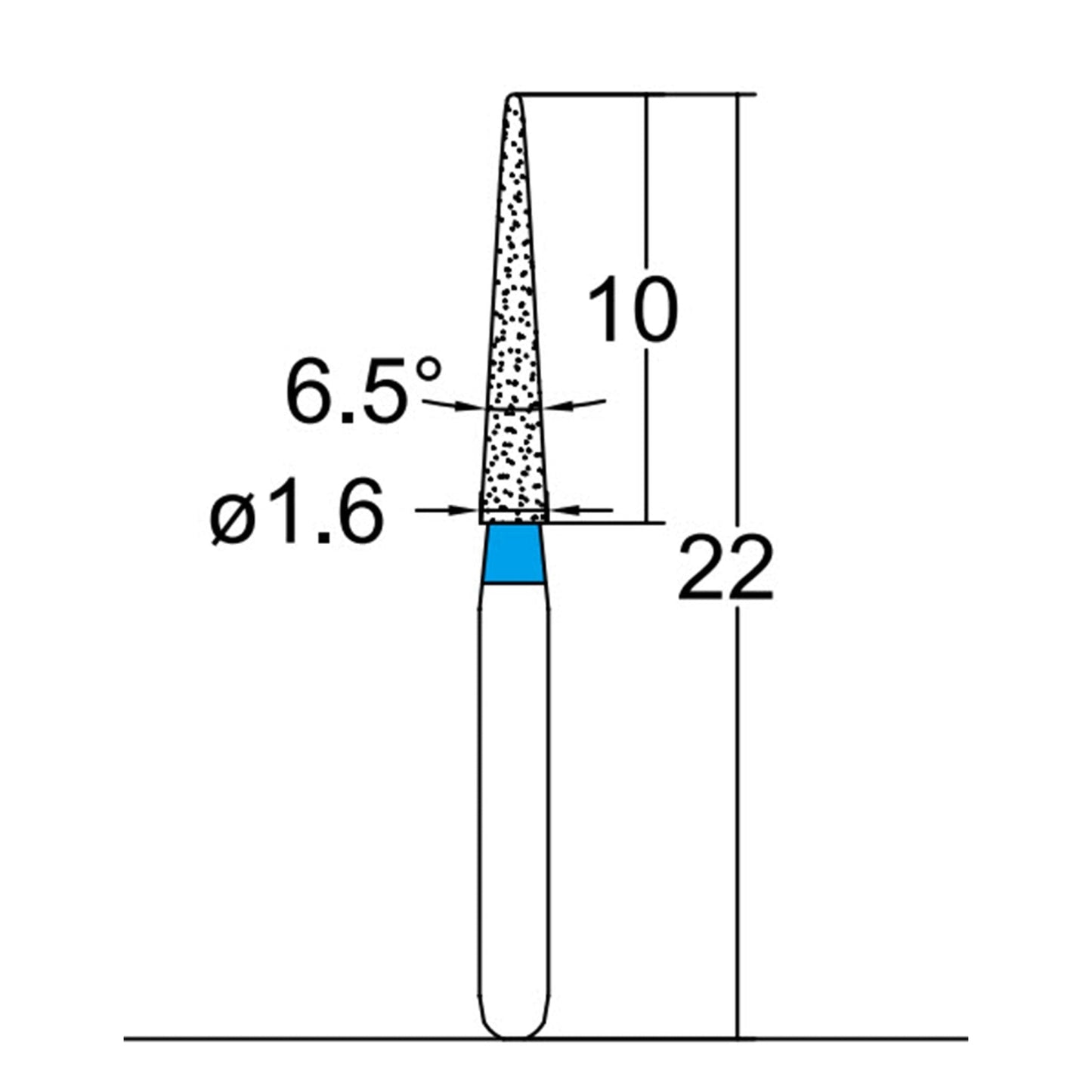 Conical Pointed, Slender 1.6 mm Dia. Medium Grit Diamond Bur 5 per pack. 164.16M1 - Osung USA