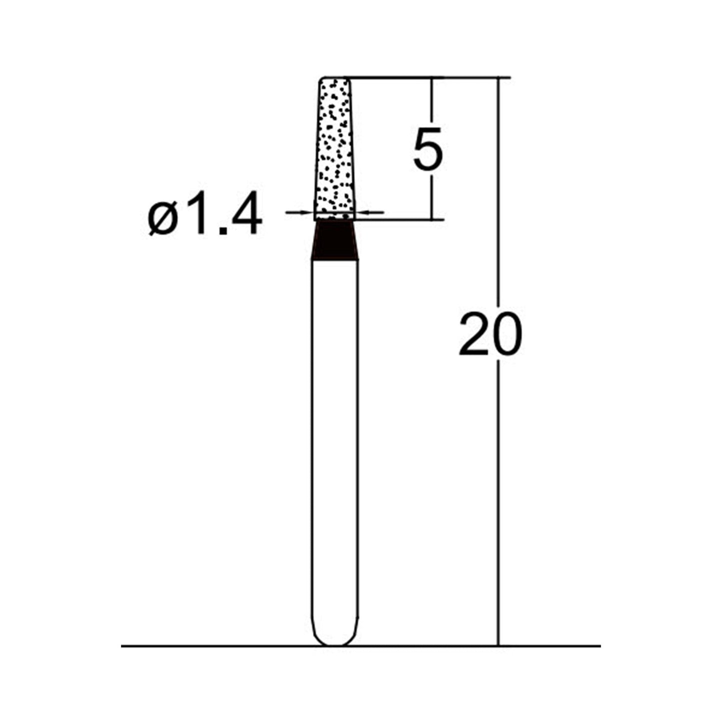 Conical, Round Edge 1.4 mm Dia. Extra Coarse Grit Diamond Bur 5 per pack. 584.14EC1 - Osung USA