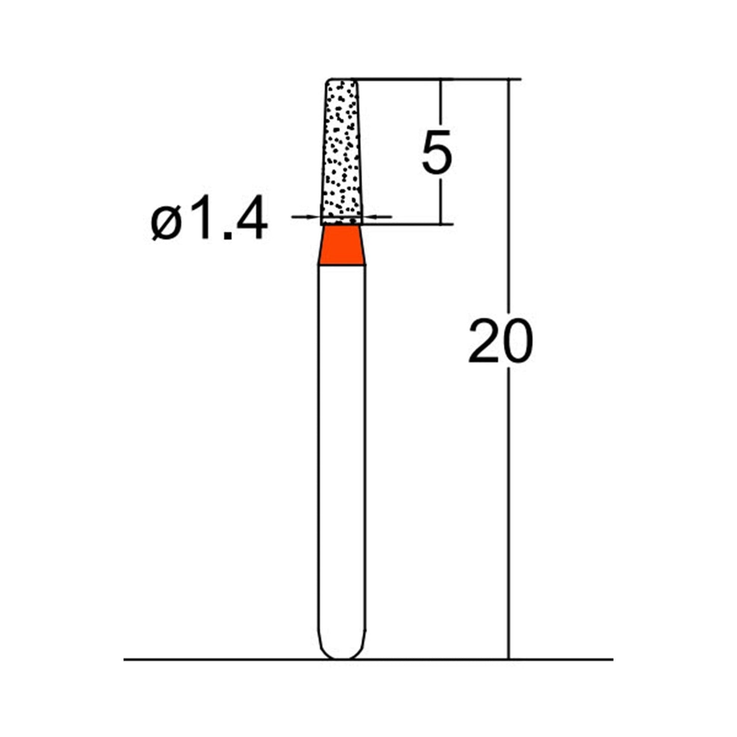 Conical, Round Edge 1.4 mm Dia. Fine Grit Diamond Bur 5 per pack. 584.14F1 - Osung USA