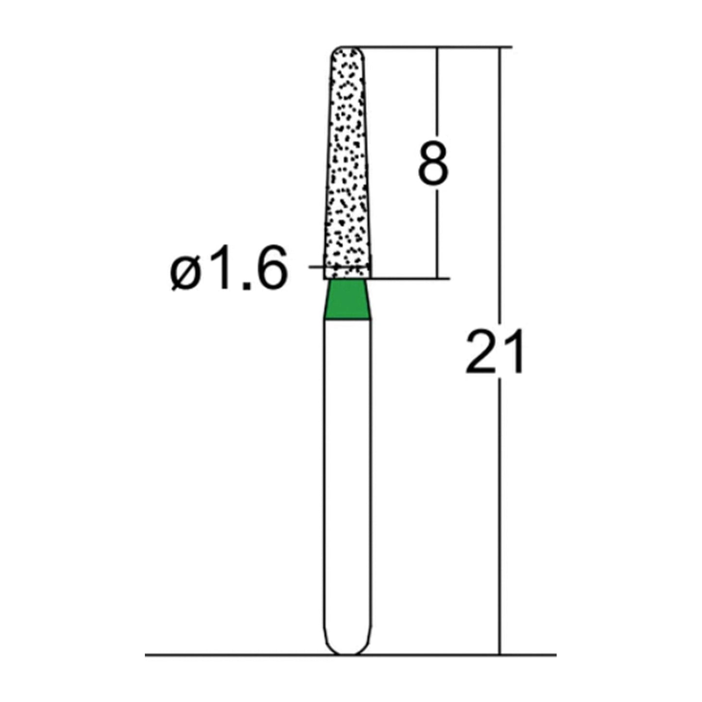 Conical, Round Edge 1.6 mm Dia. Coarse Grit Diamond Bur. 5 per pack. 584.16C3 - Osung USA