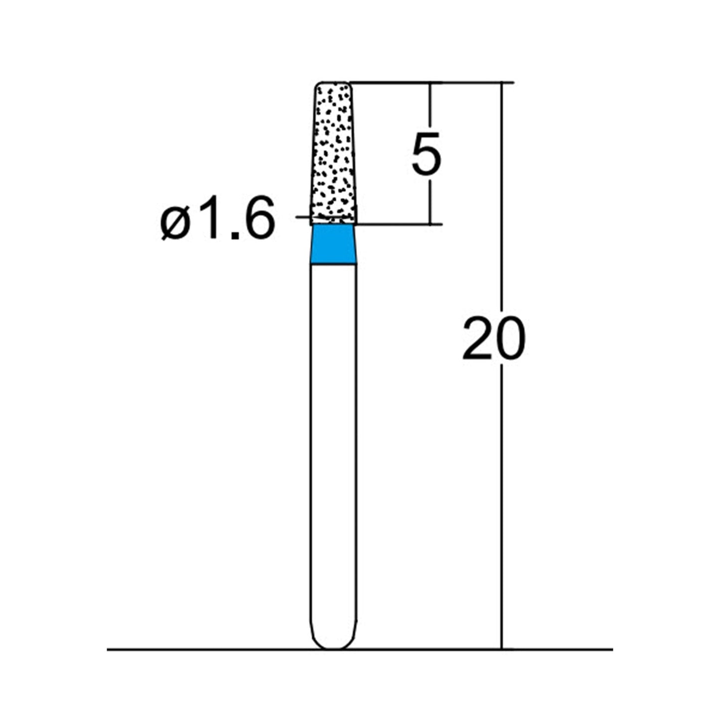 Conical, Round Edge 1.6 mm Dia. Medium Grit Diamond Bur 5 per pack. 584.16M2 - Osung USA