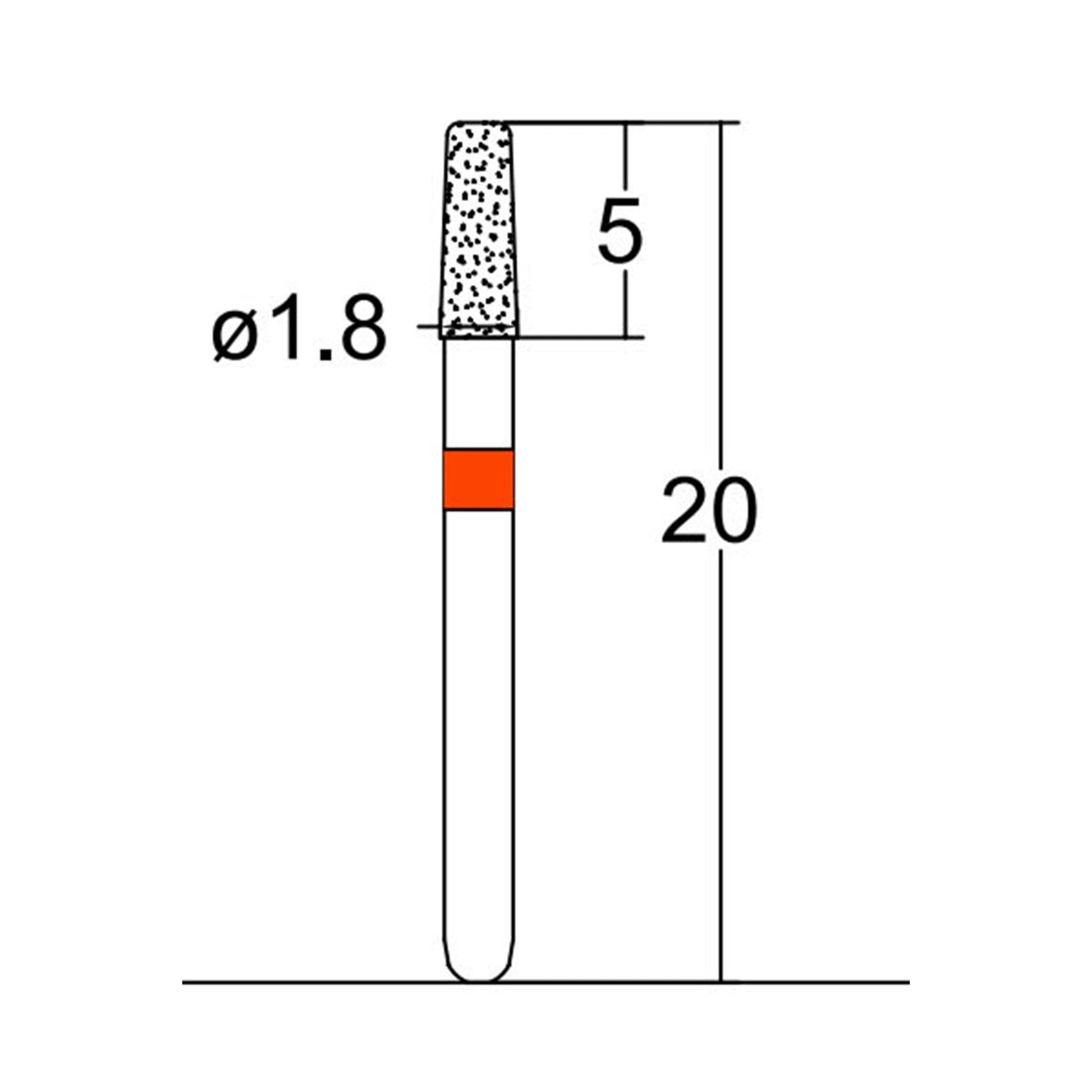 Conical, Round Edge 1.8 mm Dia. Fine Grit Diamond Bur 5 per pack. 584.18F2 - Osung USA