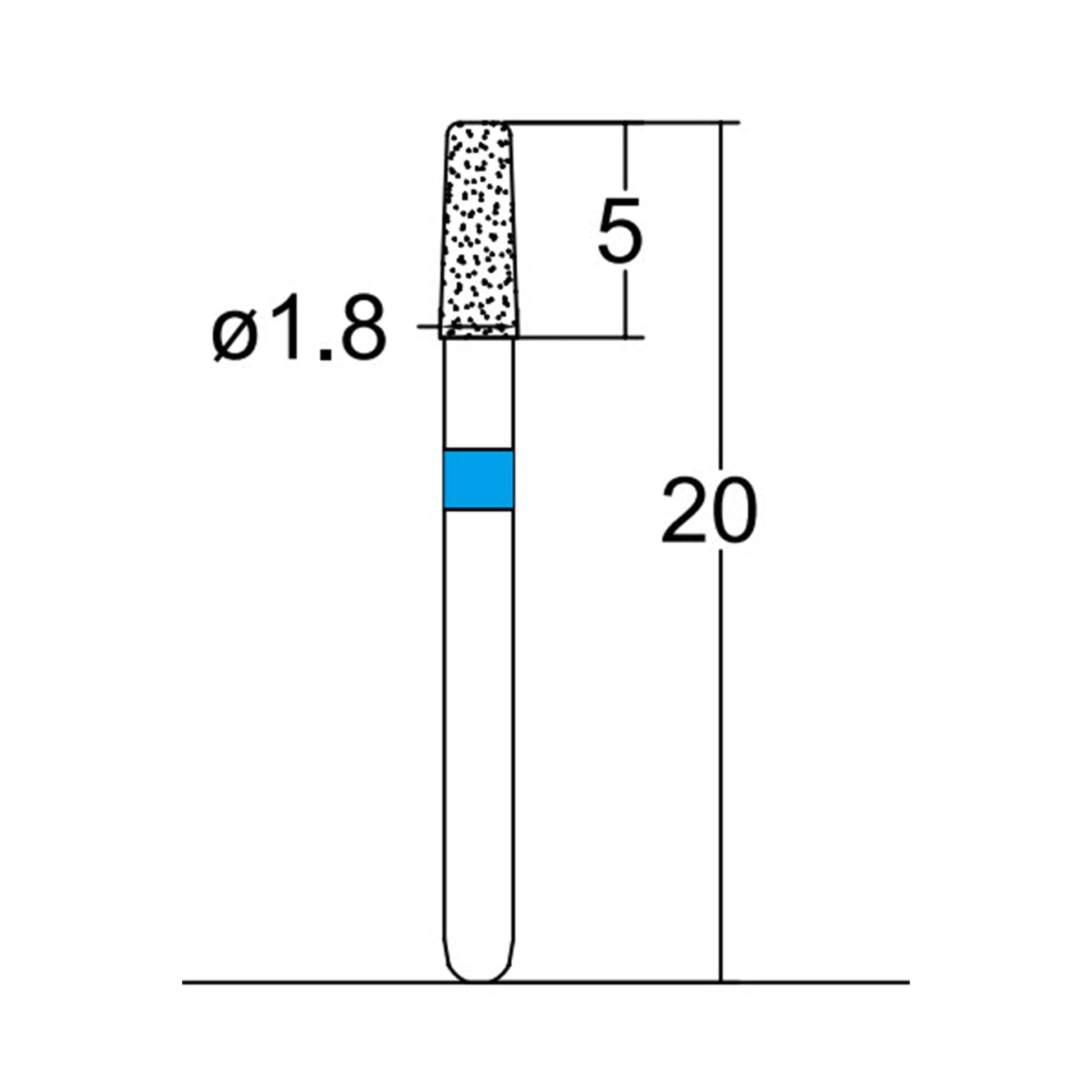 Conical, Round Edge 1.8 mm Dia. Medium Grit Diamond Bur 5 per pack. 584.18M2 - Osung USA