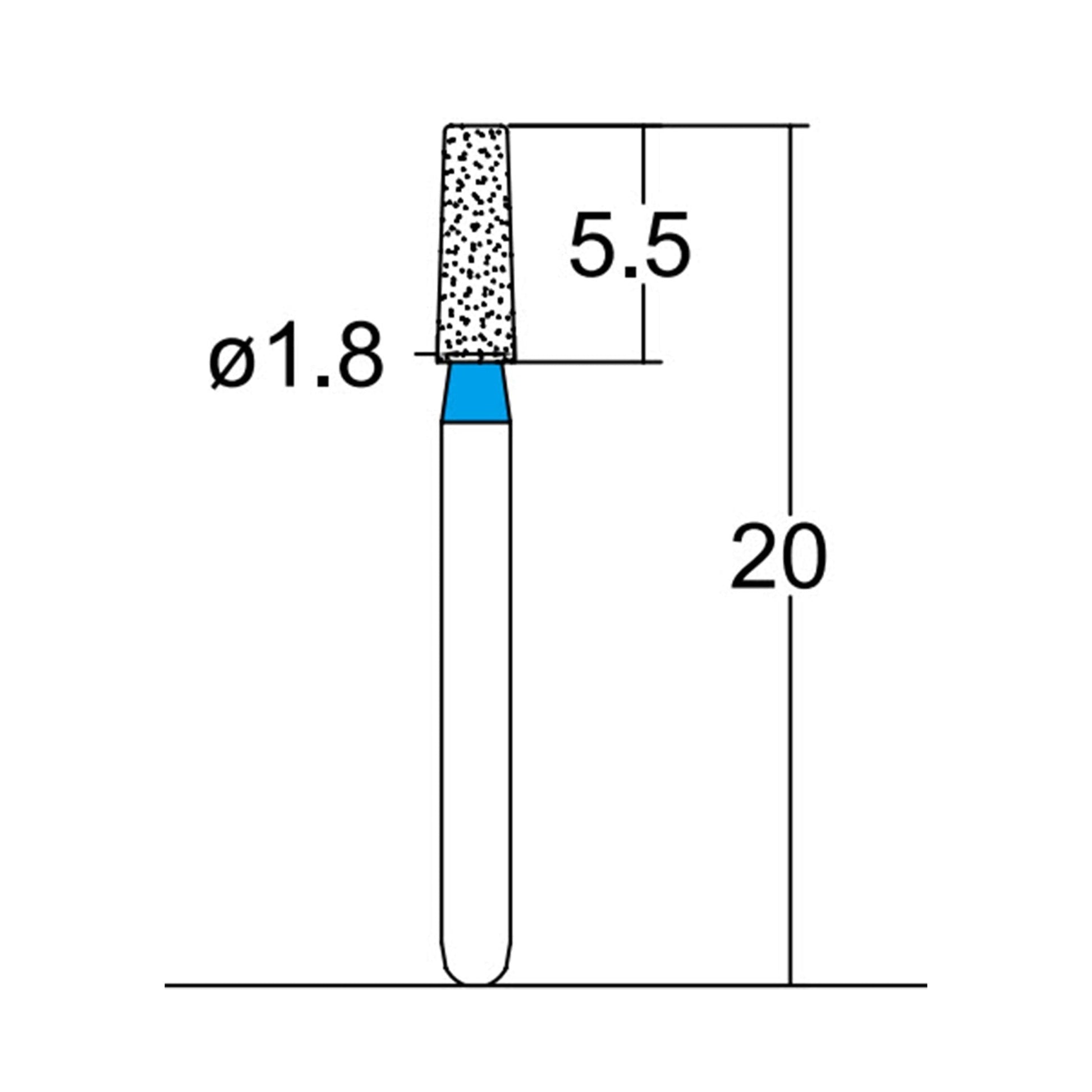 Conical, Round Edge 1.8 mm Dia. Medium Grit Diamond Bur 5 per pack. 584.18M3 - Osung USA