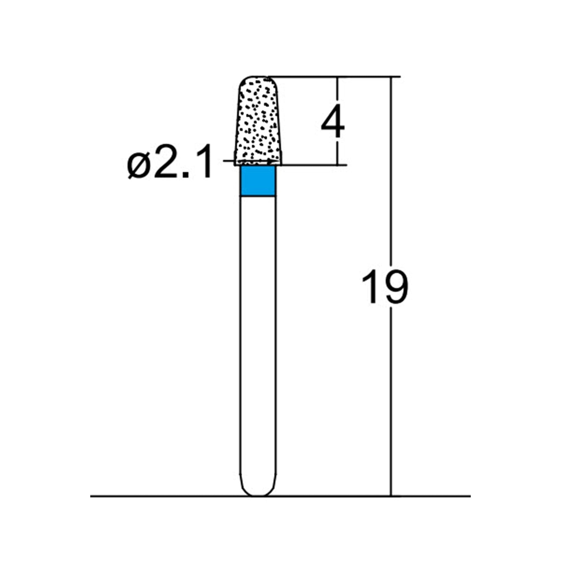 Conical, Round Edge, 2.1 mm Dia. Medium Grit Diamond Bur 5 per pack. 584.21M1 - Osung USA