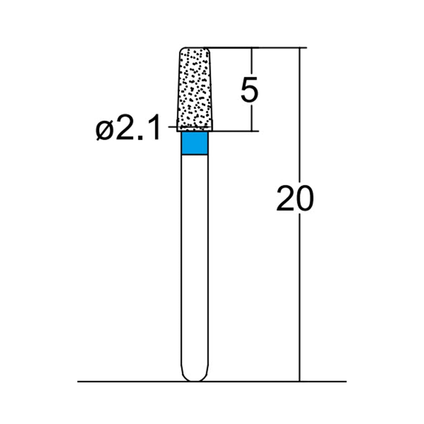 Conical, Round Edge, 2.1 mm Dia. Medium Grit Diamond Bur 5 per pack. 584.21M2 - Osung USA