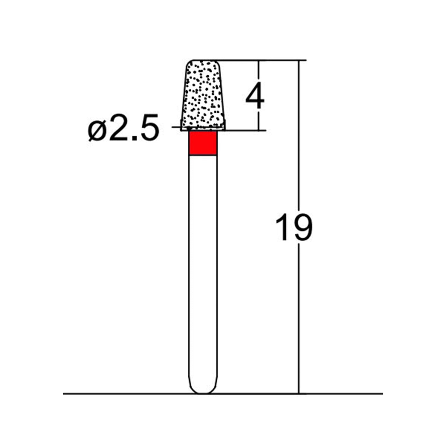 Conical, Round Edge 2.5 mm Dia. Fine Grit Diamond Bur 5 per pack. 584.25F1 - Osung USA