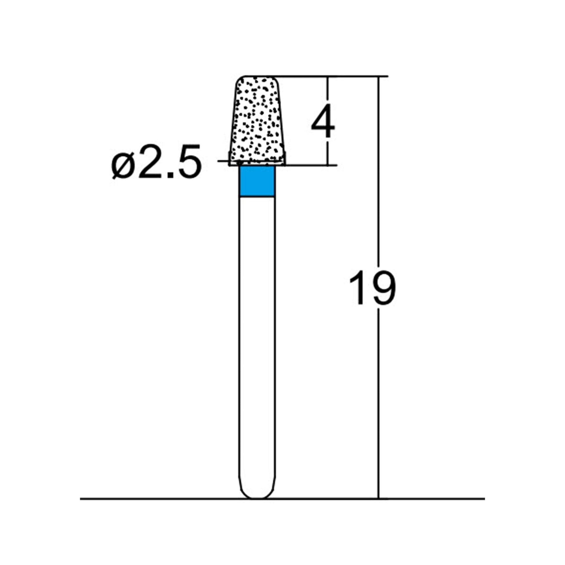 Conical, Round Edge 2.5 mm Dia. Medium Grit Diamond Bur 5 per pack. 584.25M1 - Osung USA