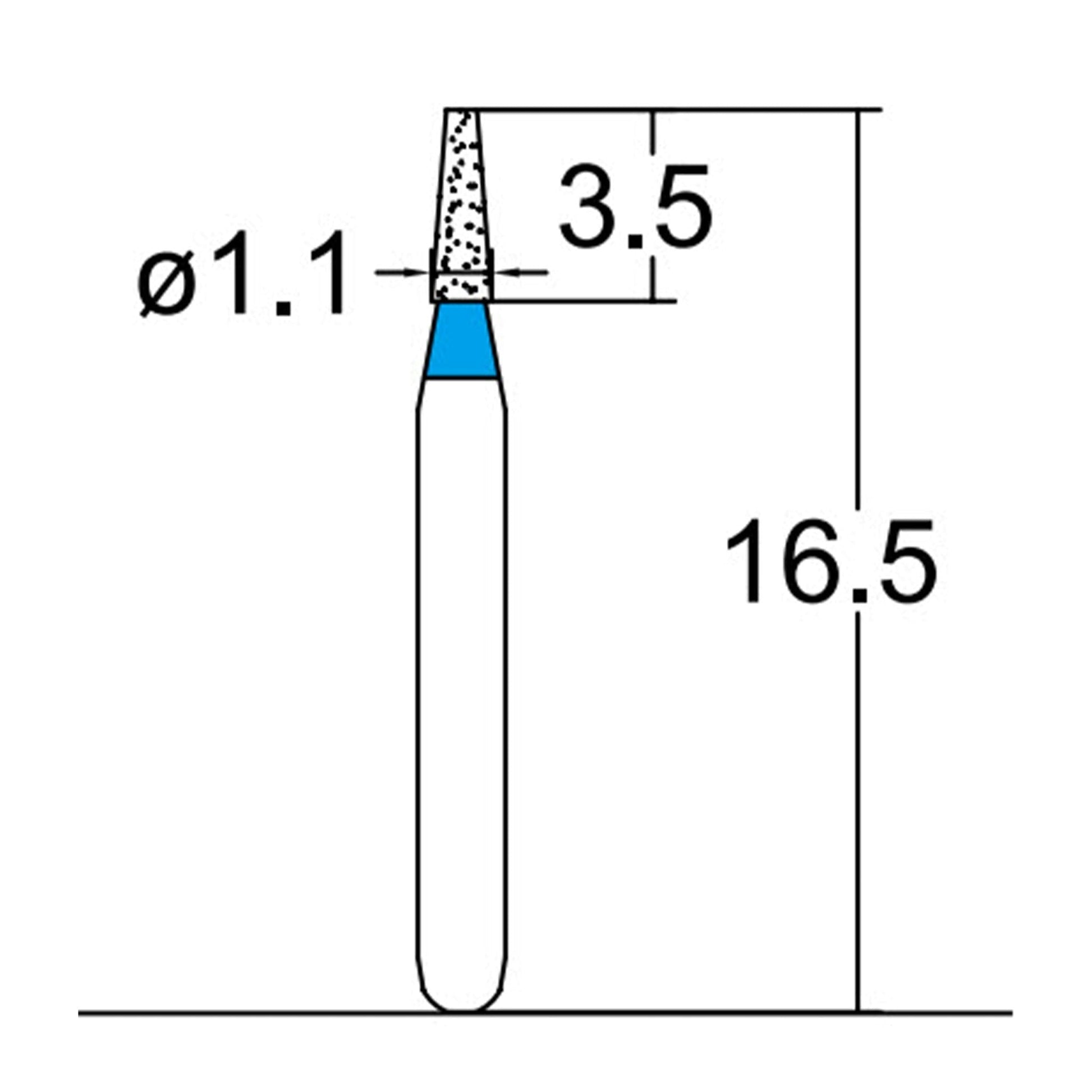 Conical, Truncated 1.1 mm Dia. Medium Grit Diamond Bur 5 per pack. 168.11M1S - Osung USA