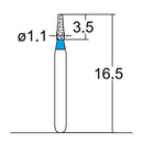 Conical, Truncated 1.1 mm Dia. Medium Grit Diamond Bur 5 per pack. 168.11M1S - Osung USA