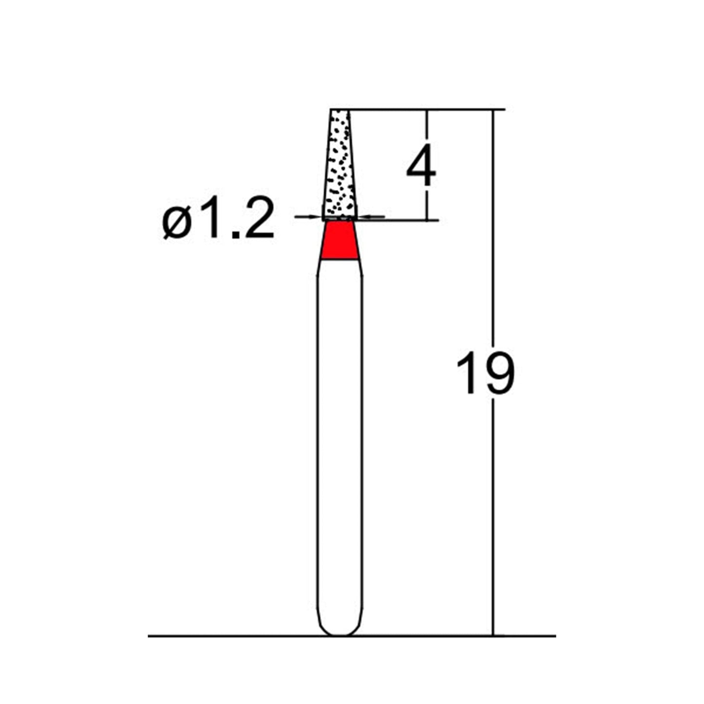 Conical, Truncated 1.2 mm Dia. Fine Grit Diamond Bur 5 per pack. 168.12F1 - Osung USA