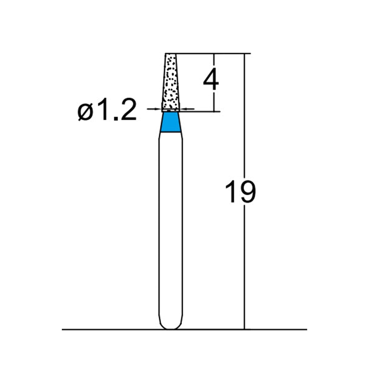 Conical, Truncated 1.2 mm Dia. Medium Grit Diamond Bur 5 per pack. 168.12M2 - Osung USA