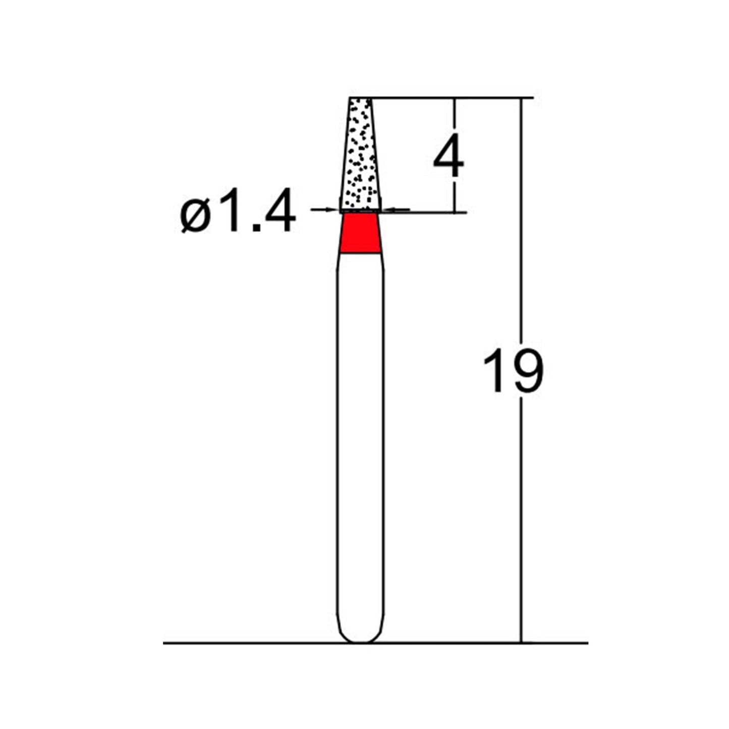 Conical, Truncated 1.4 mm Dia. Fine Grit Diamond Bur 5 per pack. 168.14F1 - Osung USA