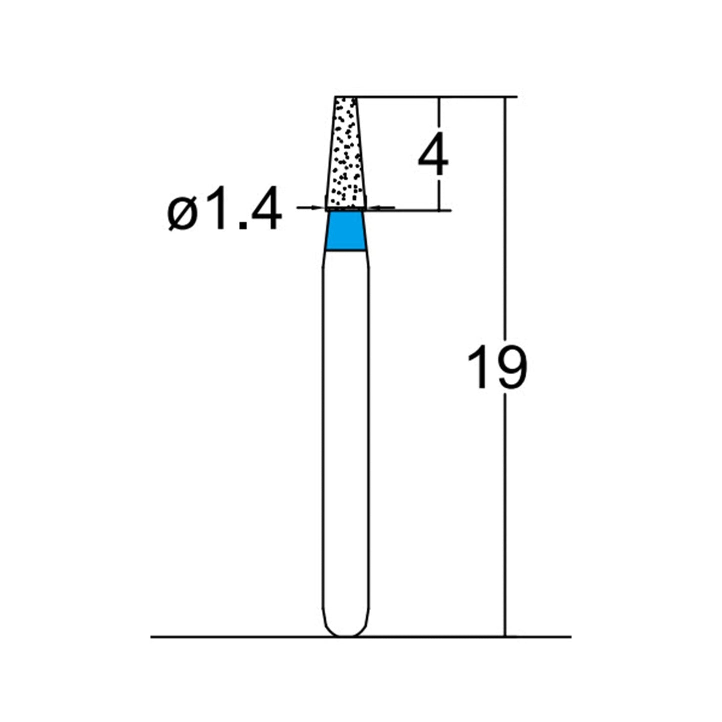 Conical, Truncated 1.4 mm Dia. Medium Grit Diamond Bur 5 per pack. 168.14M1 - Osung USA