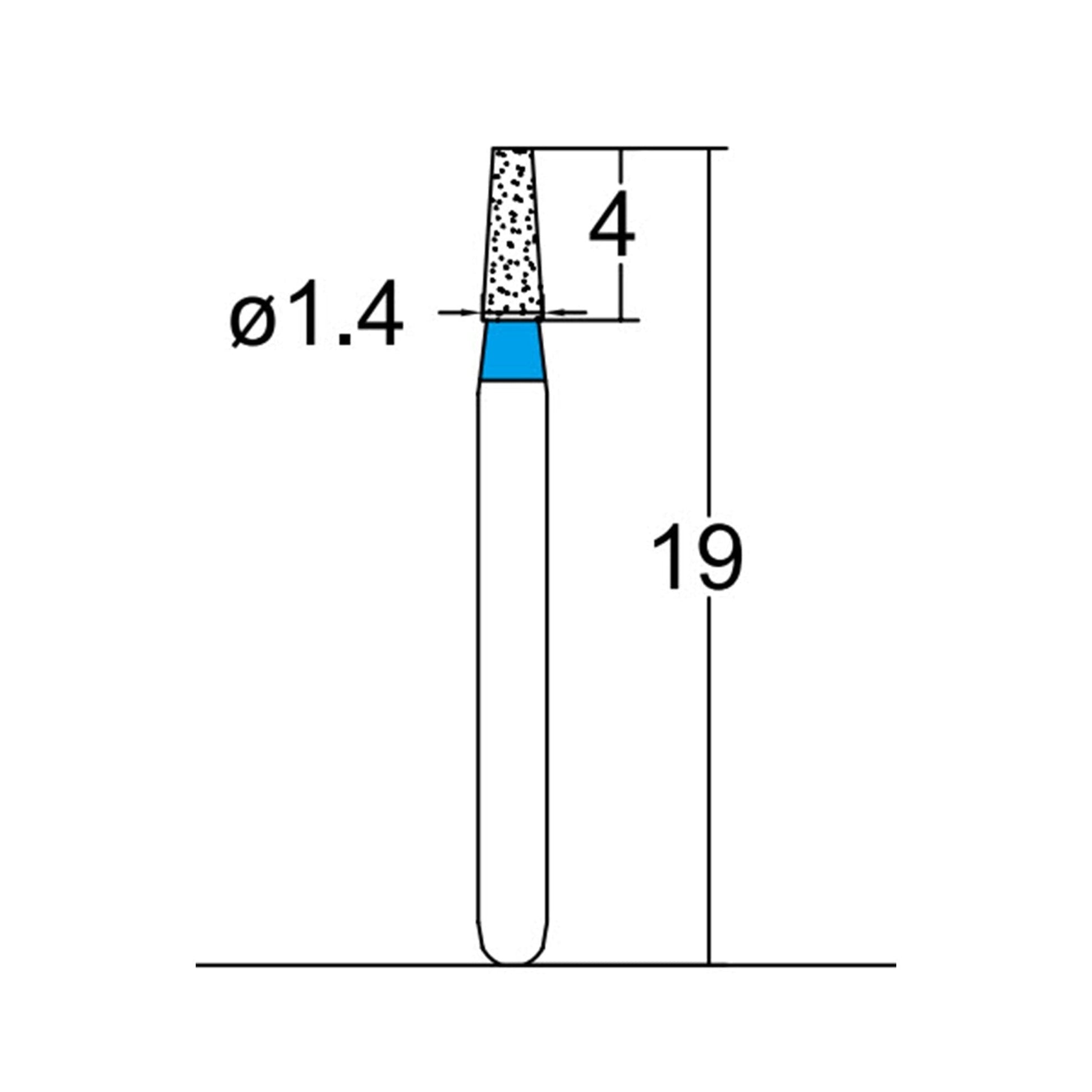 Conical, Truncated 1.4 mm Dia. Medium Grit Diamond Bur 5 per pack. 168.14M2 - Osung USA