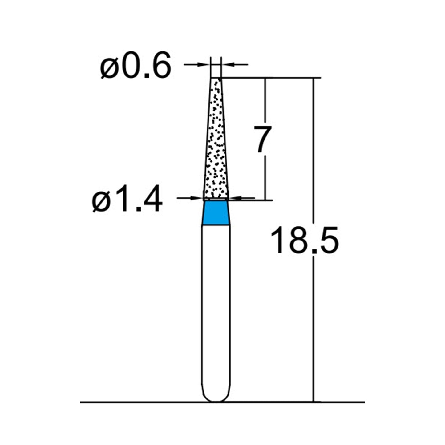 Conical, Truncated 1.4 mm Dia. Medium Grit Diamond Bur 5 per pack. 168.14M3S - Osung USA