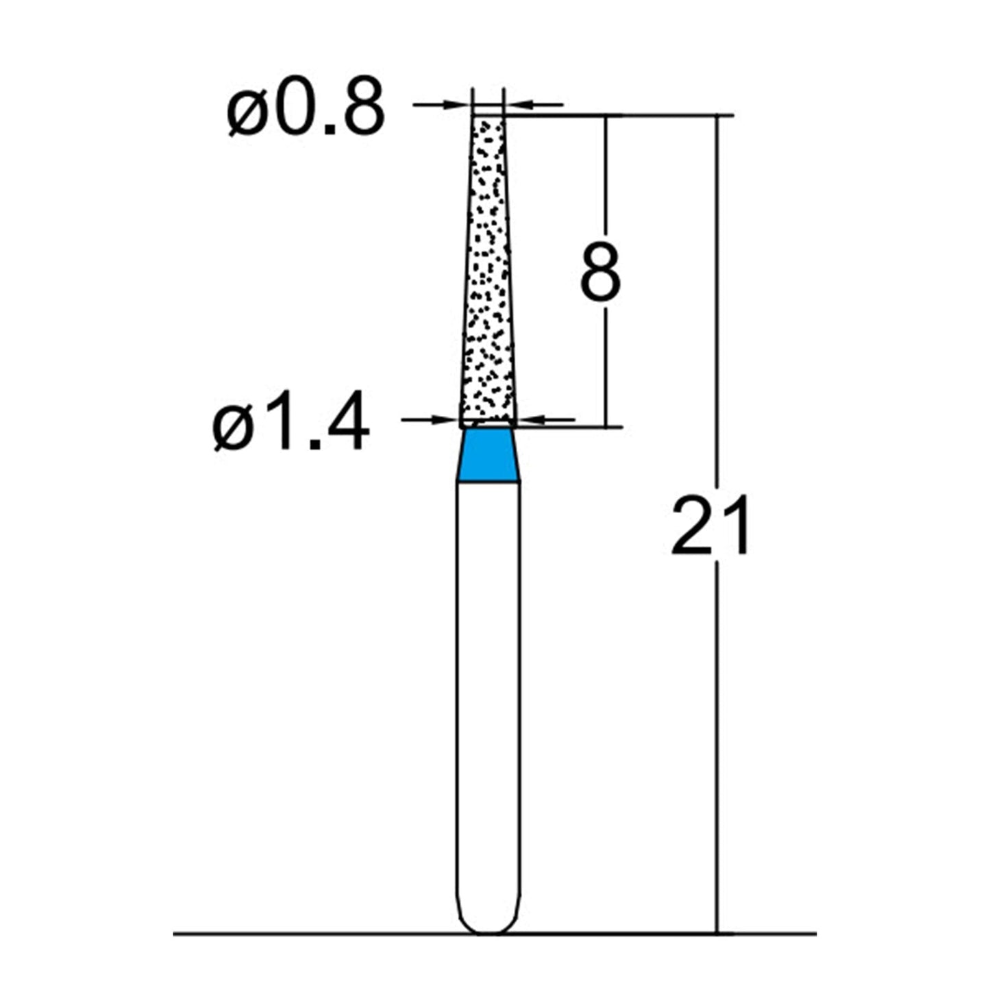 Conical, Truncated 1.4 mm Dia Medium Grit Diamond Bur 5 per pack. 168.14M4 - Osung USA