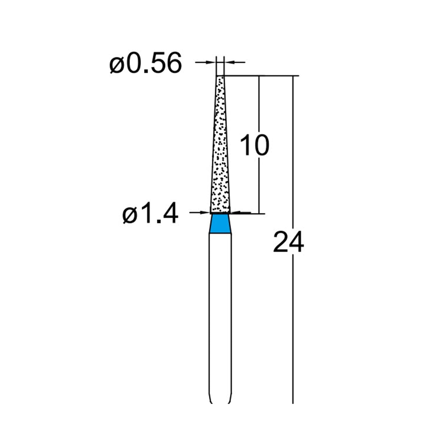 Conical, Truncated 1.4 mm Dia. Medium Grit Diamond Bur 5 per pack. 168.14M5 - Osung USA