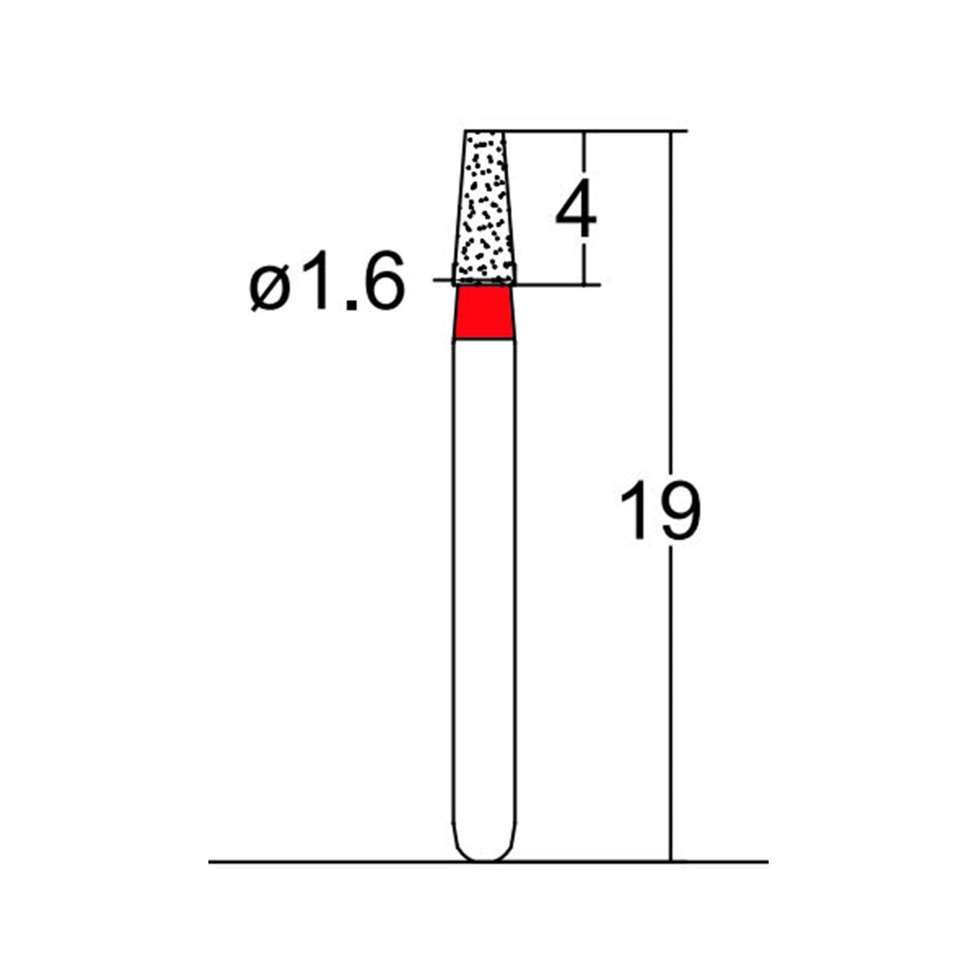 Conical, Truncated 1.6 mm Dia. Fine Grit Diamond Bur 5 per pack. 168.16F1 - Osung USA