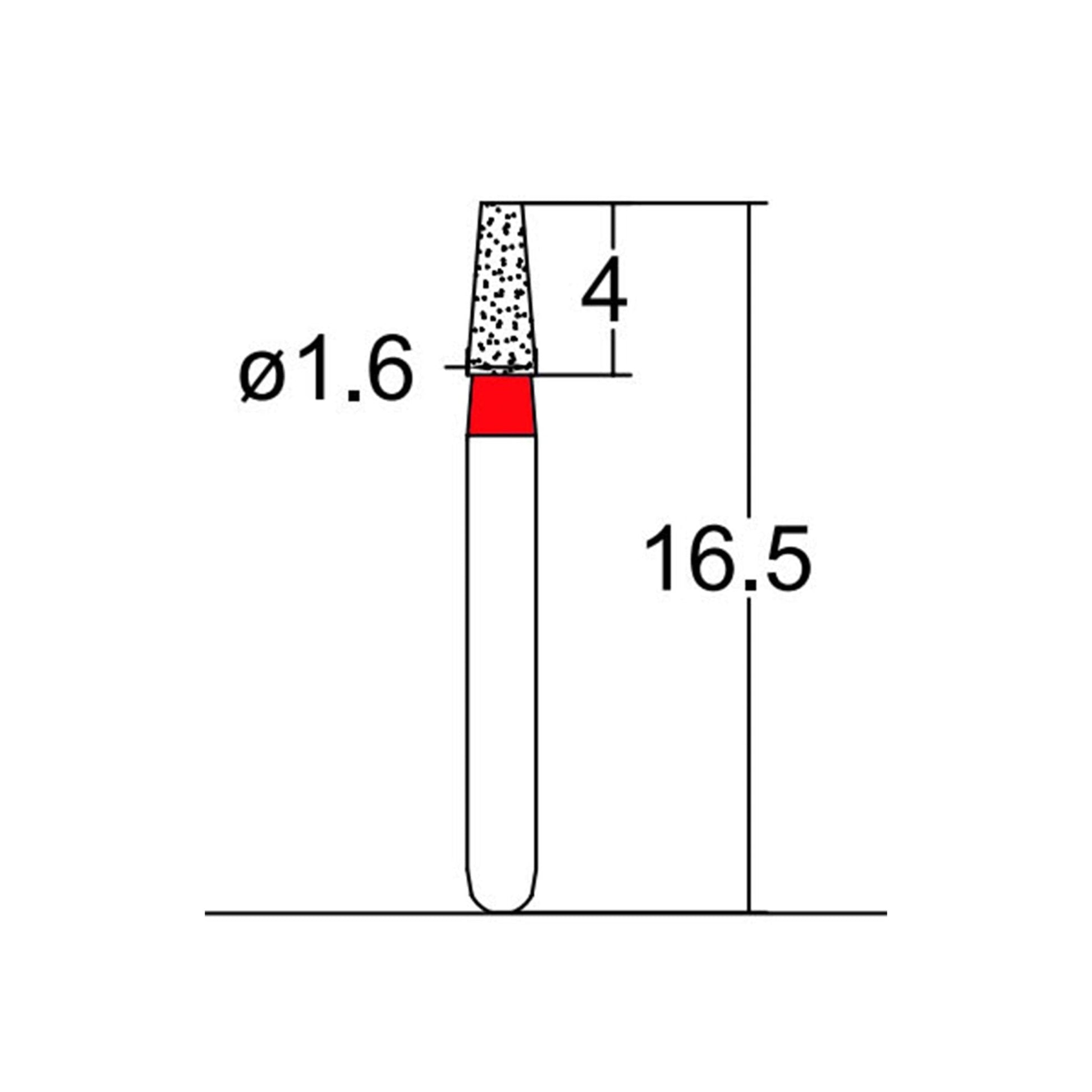 Conical, Truncated 1.6 mm Dia. Fine Grit Diamond Bur 5 per pack. 168.16F1S - Osung USA