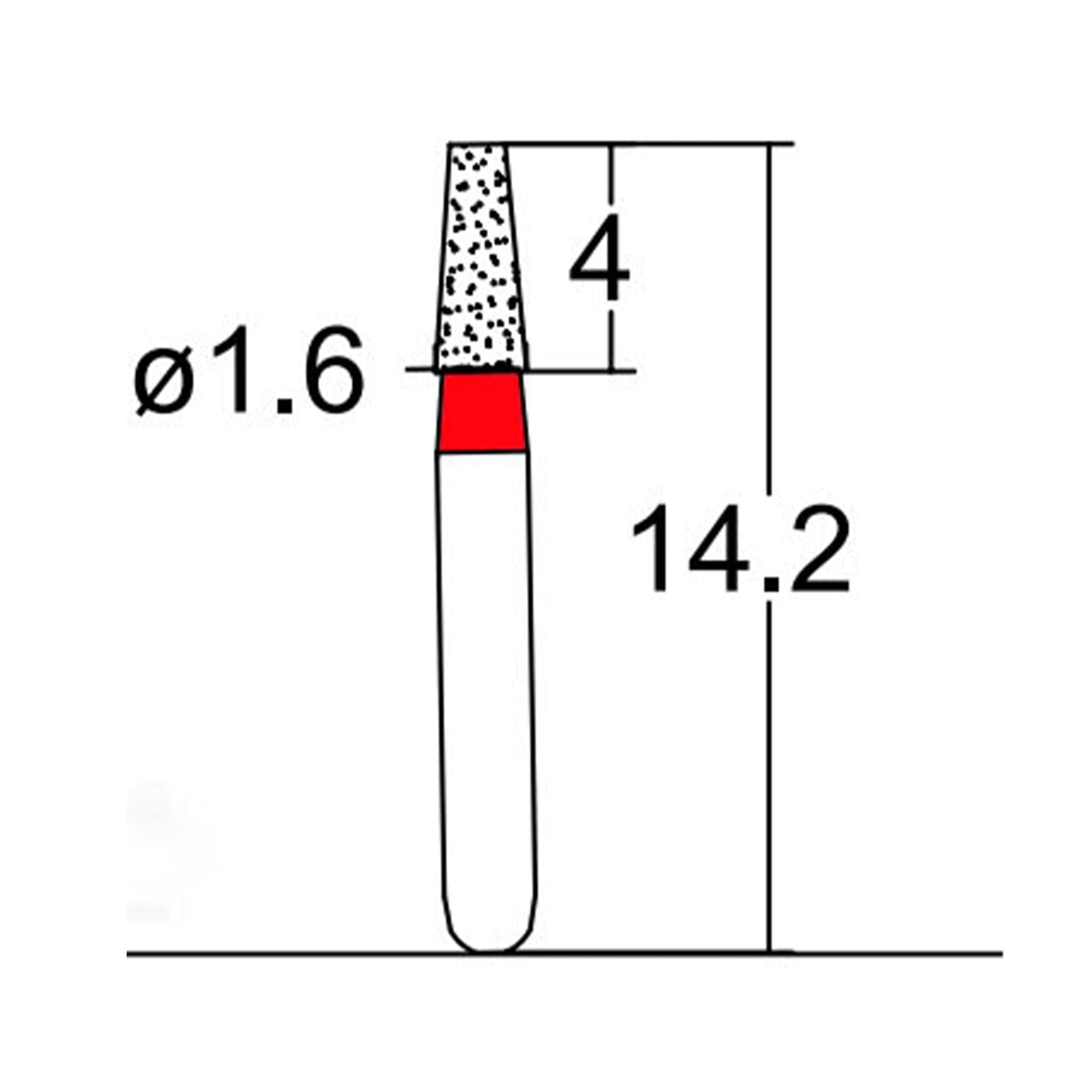 Conical, Truncated 1.6 mm Dia. Fine Grit Diamond Bur 5 per pack. 168.16F1SS - Osung USA