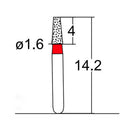Conical, Truncated 1.6 mm Dia. Fine Grit Diamond Bur 5 per pack. 168.16F1SS - Osung USA