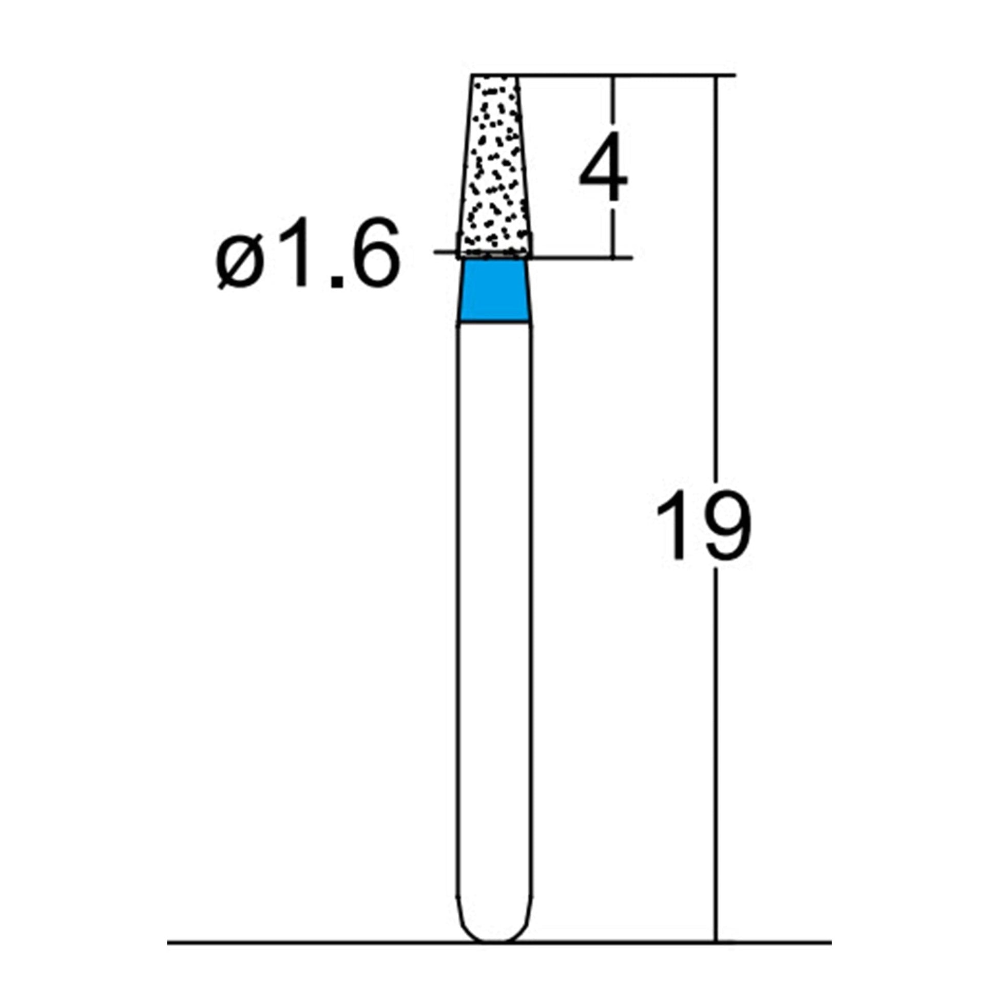 Conical, Truncated 1.6 mm Dia. Medium Grit Diamond Bur 5 per pack. 168.16M1 - Osung USA