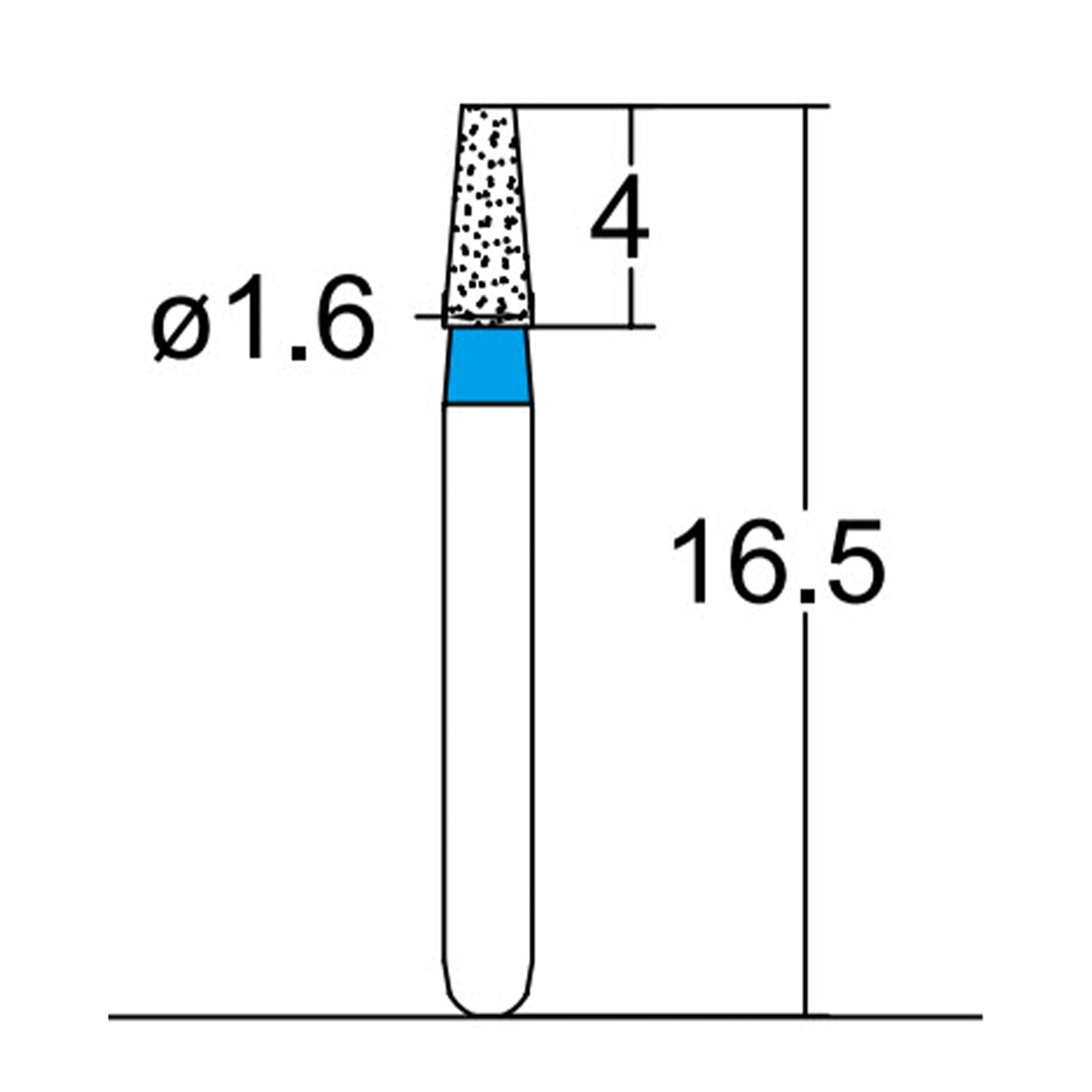 Conical, Truncated 1.6 mm Dia. Medium Grit Diamond Bur 5 per pack. 168.16M1S - Osung USA