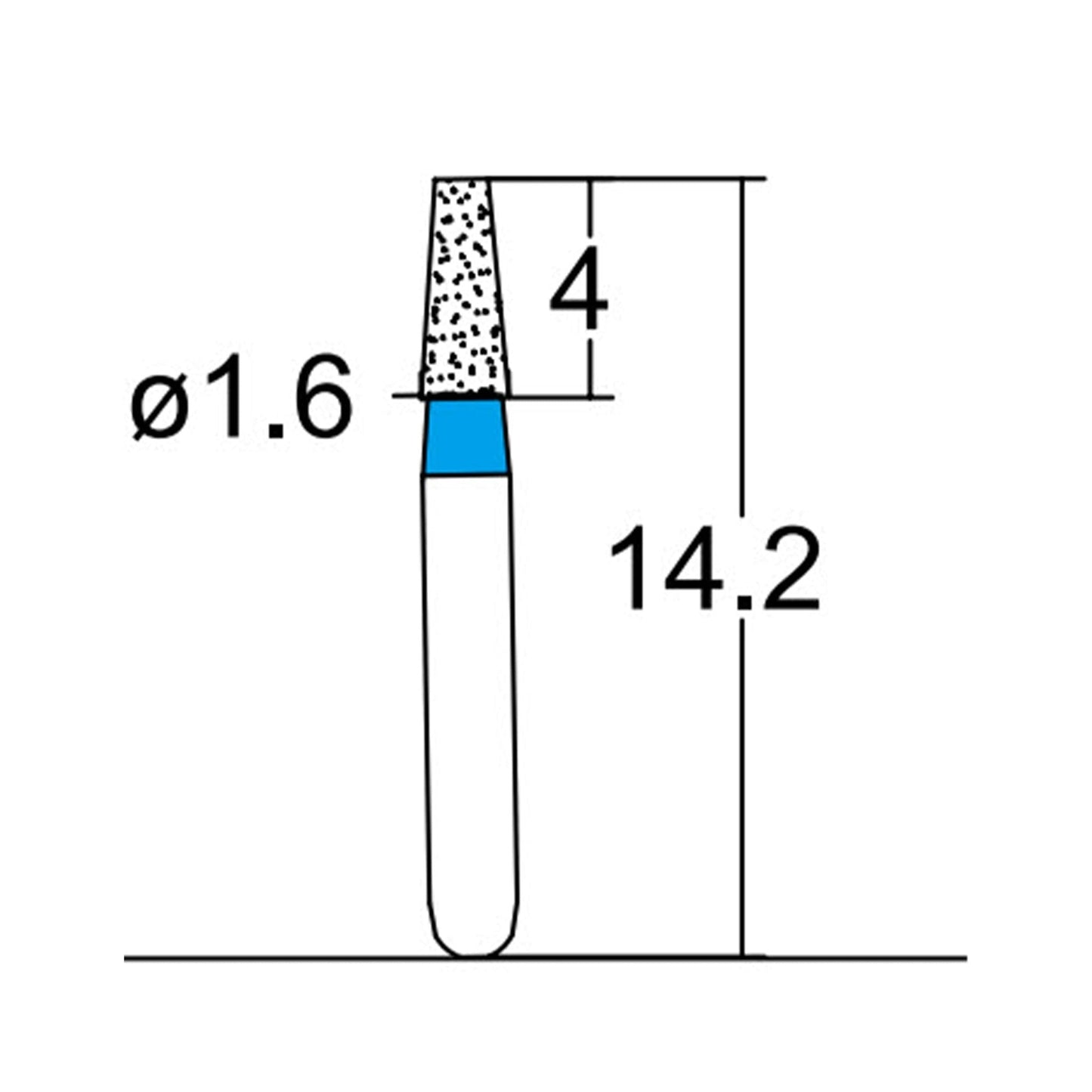 Conical, Truncated 1.6 mm Dia. Medium Grit Diamond Bur 5 per pack. 168.16M1SS - Osung USA