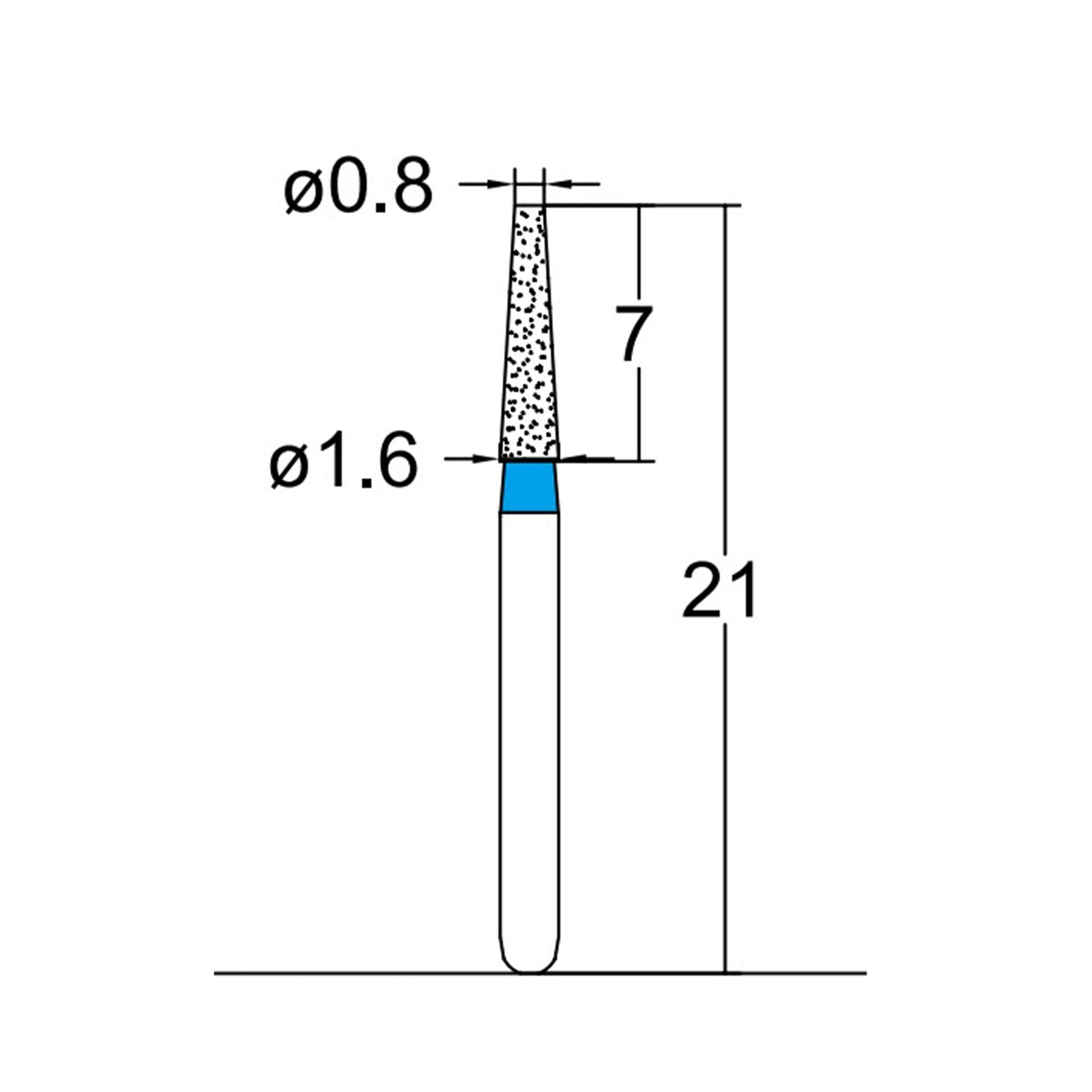 Conical, Truncated 1.6 mm Dia. Medium Grit Diamond Bur 5 per pack. 168.16M2 - Osung USA