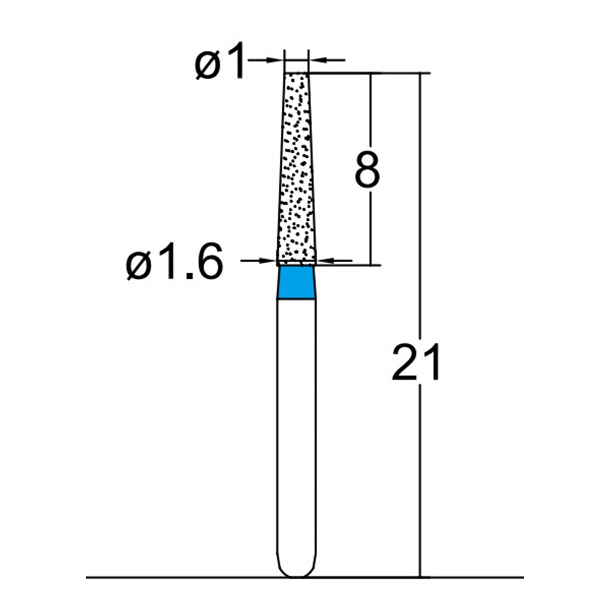 Conical, Truncated 1.6 mm Dia. Medium Grit Diamond Bur 5 per pack. 168.16M3 - Osung USA