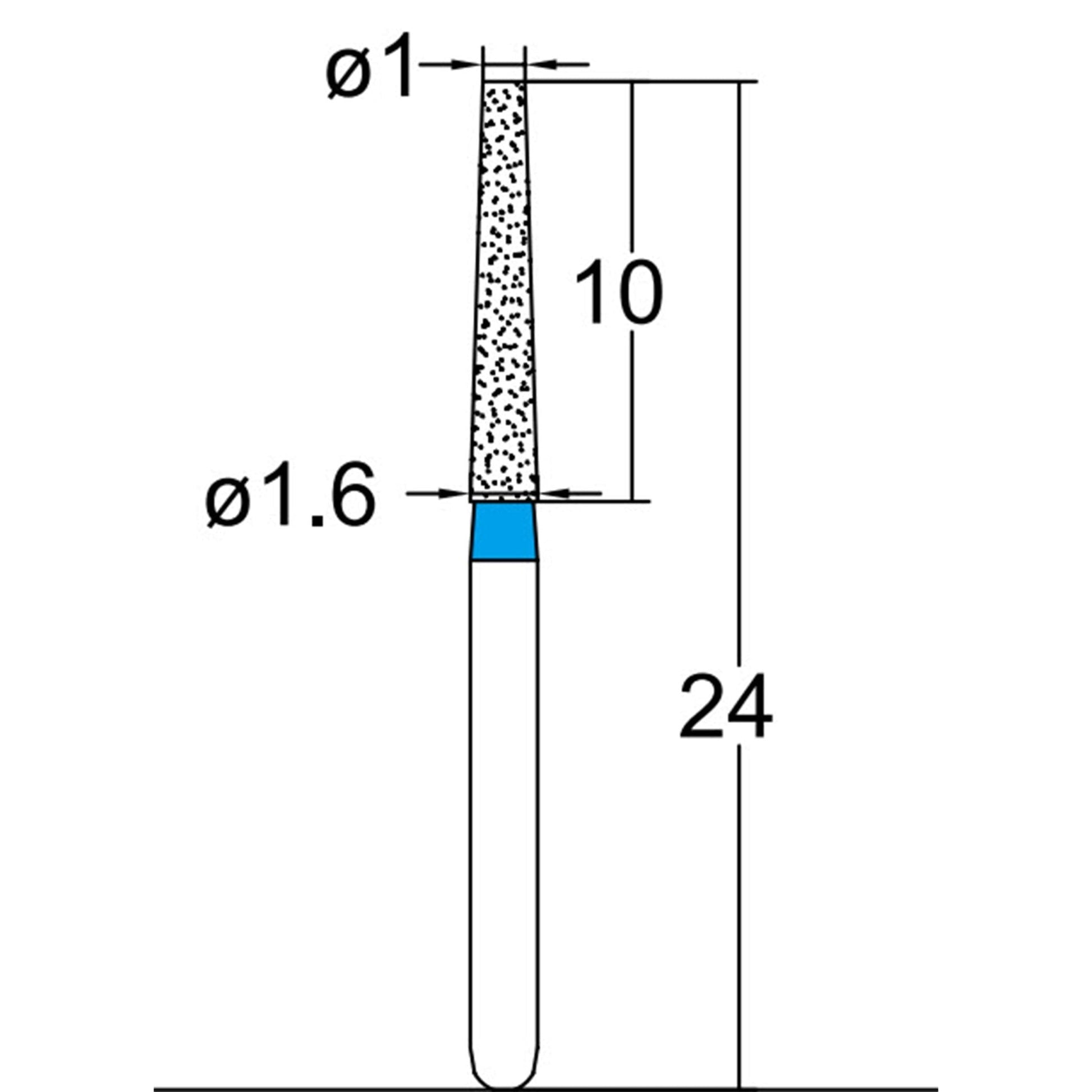 Conical, Truncated 1.6 mm Dia. Medium Grit Diamond Bur 5 per pack. 168.16M6 - Osung USA