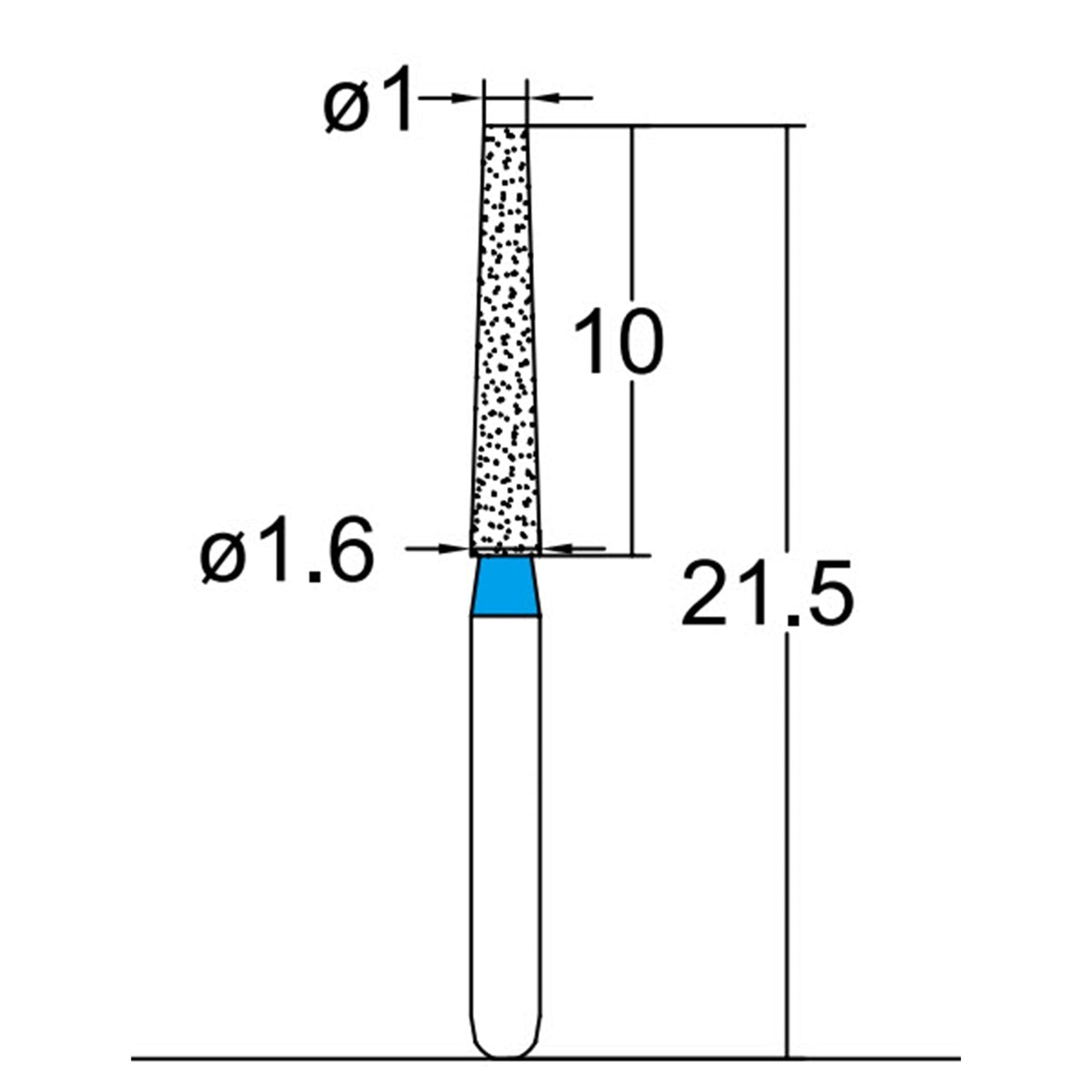 Conical, Truncated 1.6 mm Dia. Medium Grit Diamond Bur 5 per pack. 168.16M6S - Osung USA