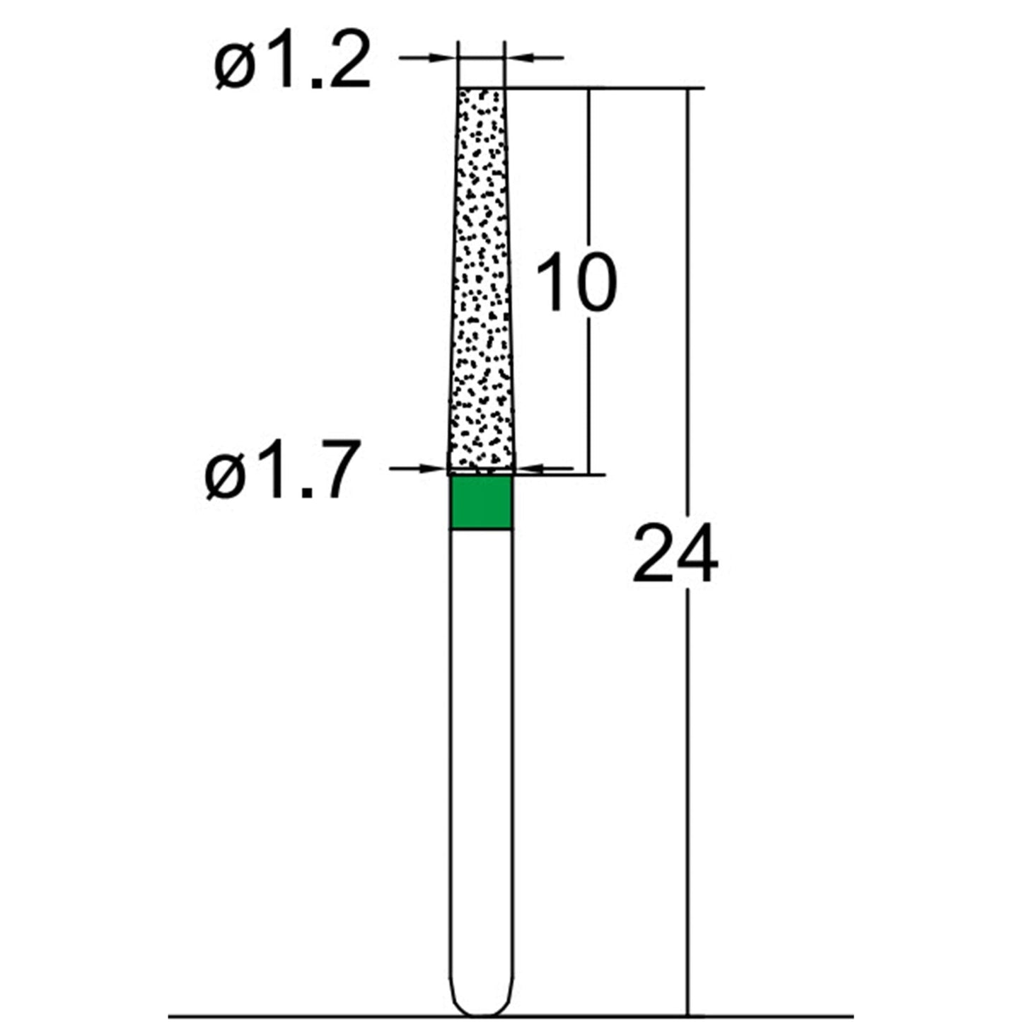 Conical, Truncated 1.7 mm Dia. Coarse Grit Diamond Bur 5 per pack. 168.17C1 - Osung USA