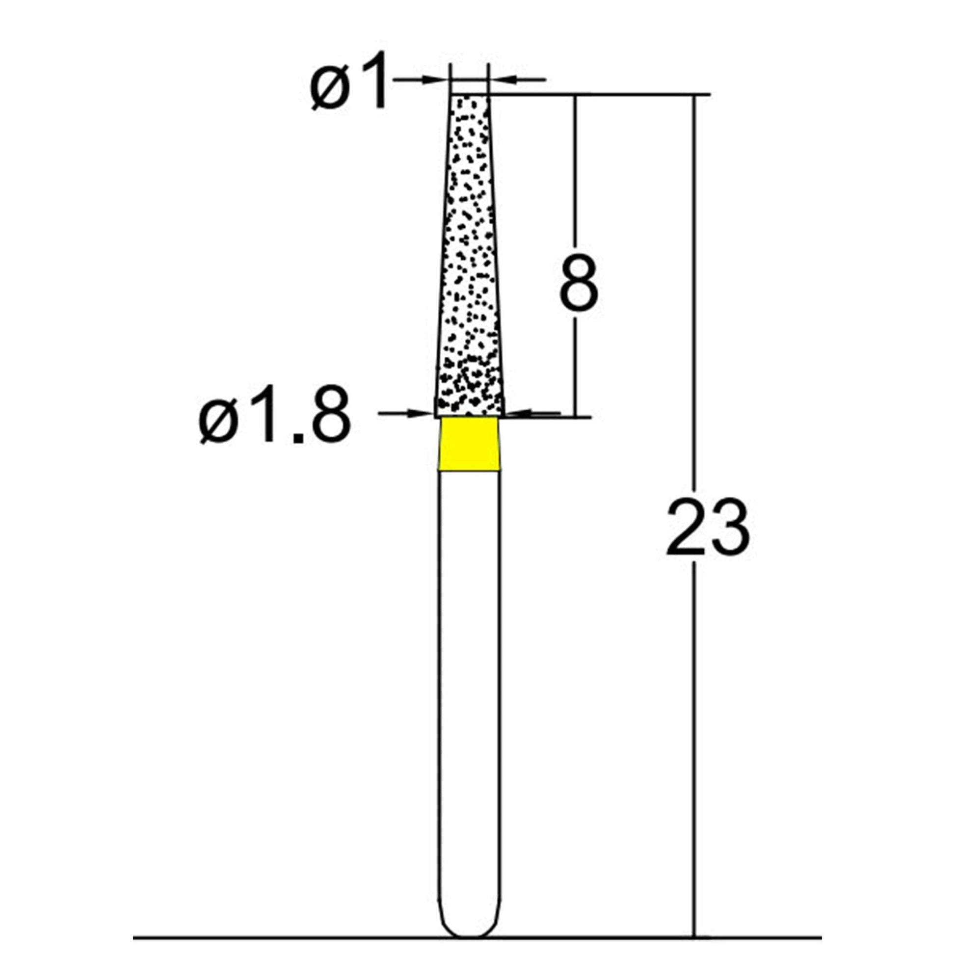 Conical, Truncated 1.8 mm Dia. Extra Fine Grit Diamond Bur 5 per pack. 168.18EF3 - Osung USA