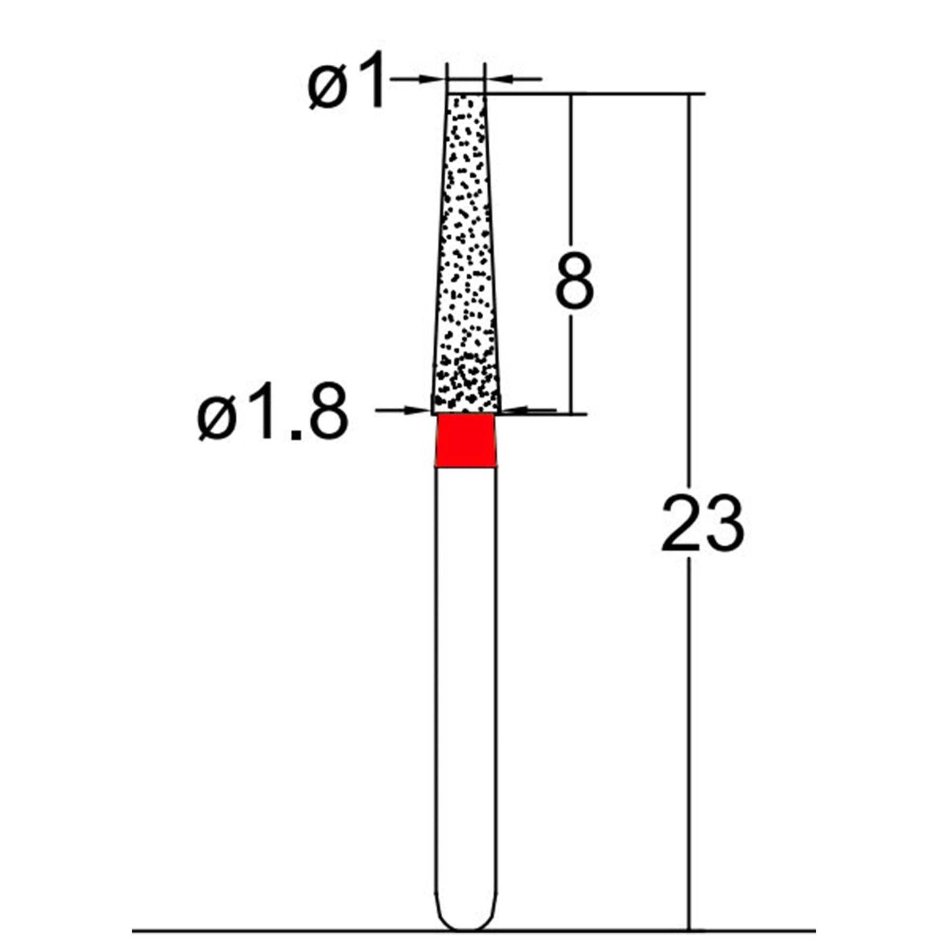 Conical, Truncated 1.8 mm Dia. Fine Grit Diamond Bur 5 per pack. 168.18F3 - Osung USA