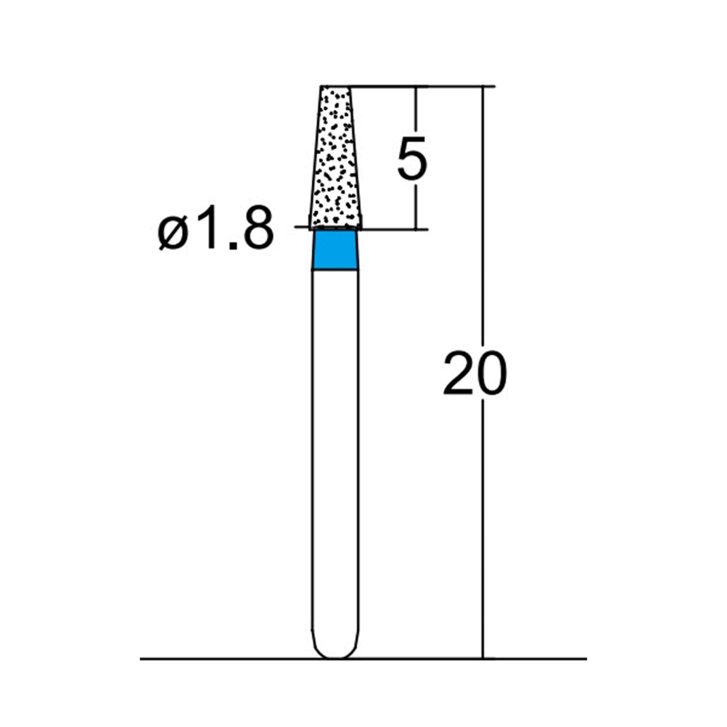 Conical, Truncated 1.8 mm Dia. Medium Grit Diamond Bur 5 per pack. 168.18M1 - Osung USA