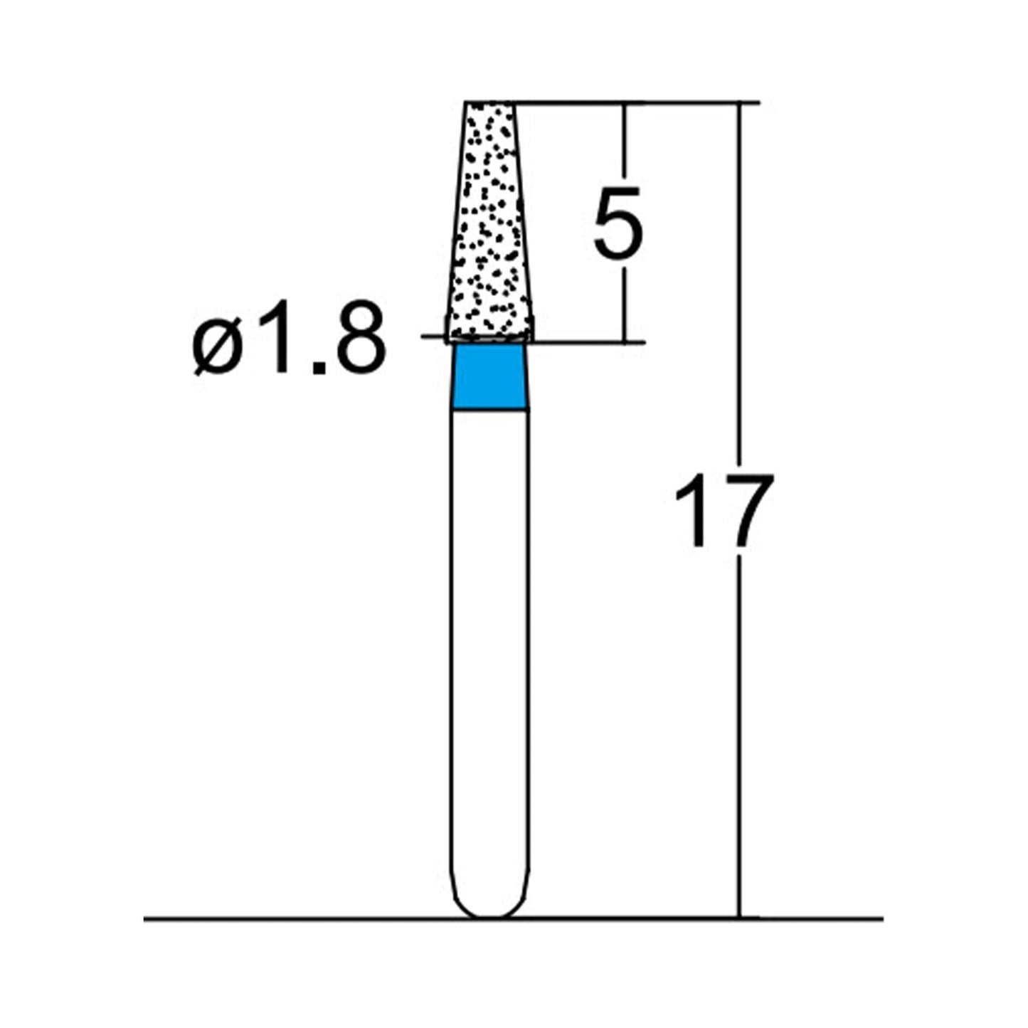 Conical, Truncated 1.8 mm Dia. Medium Grit Diamond Bur 5 per pack. 168.18M1S - Osung USA