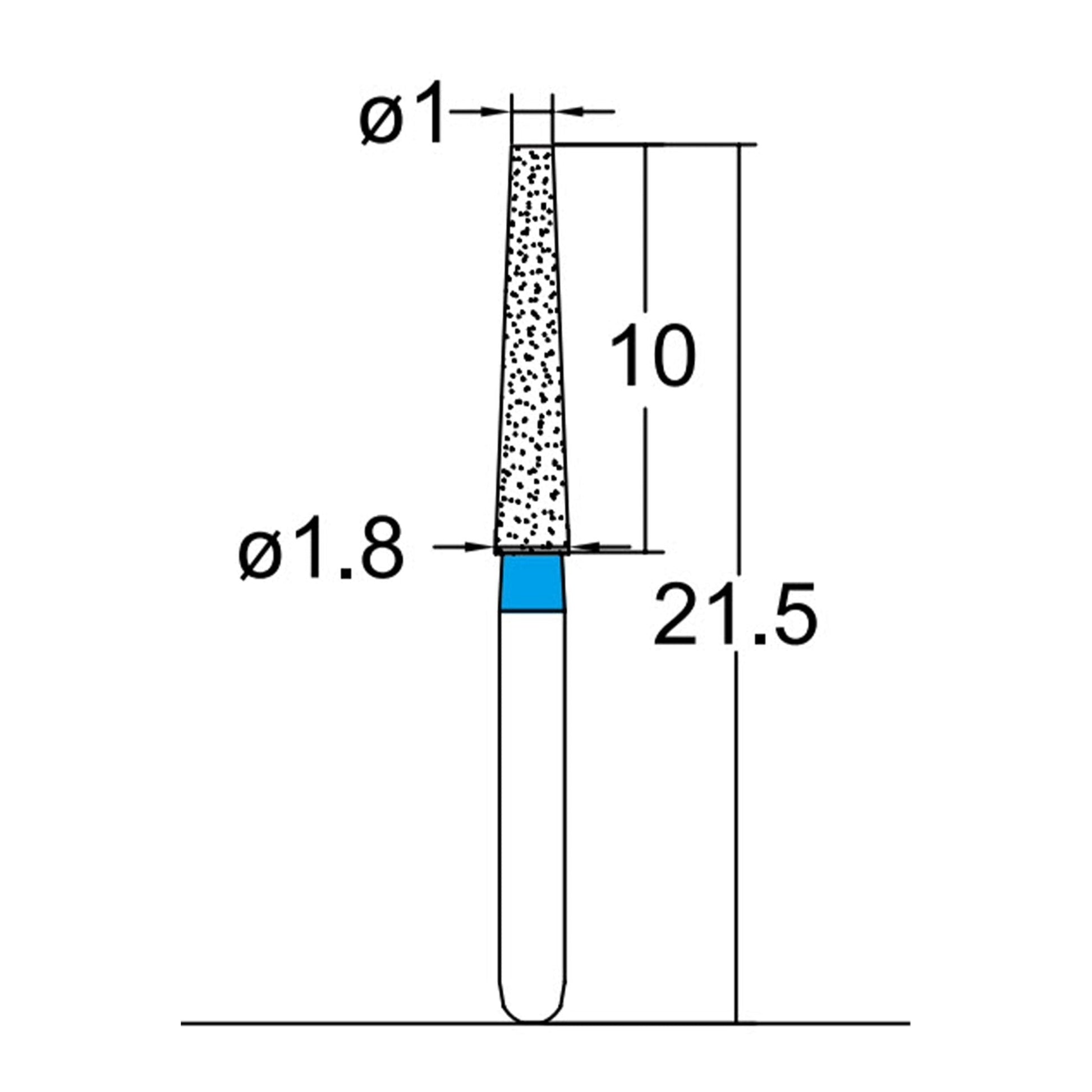 Conical, Truncated 1.8 mm Dia. Medium Grit Diamond Bur 5 per pack. 168.18M2 - Osung USA