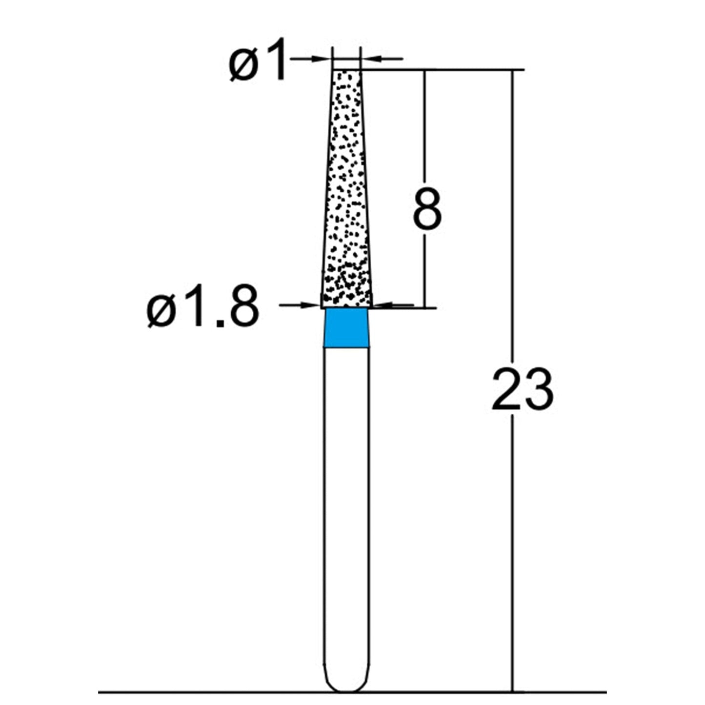 Conical, Truncated 1.8 mm Dia. Medium Grit Diamond Bur 5 per pack. 168.18M3 - Osung USA