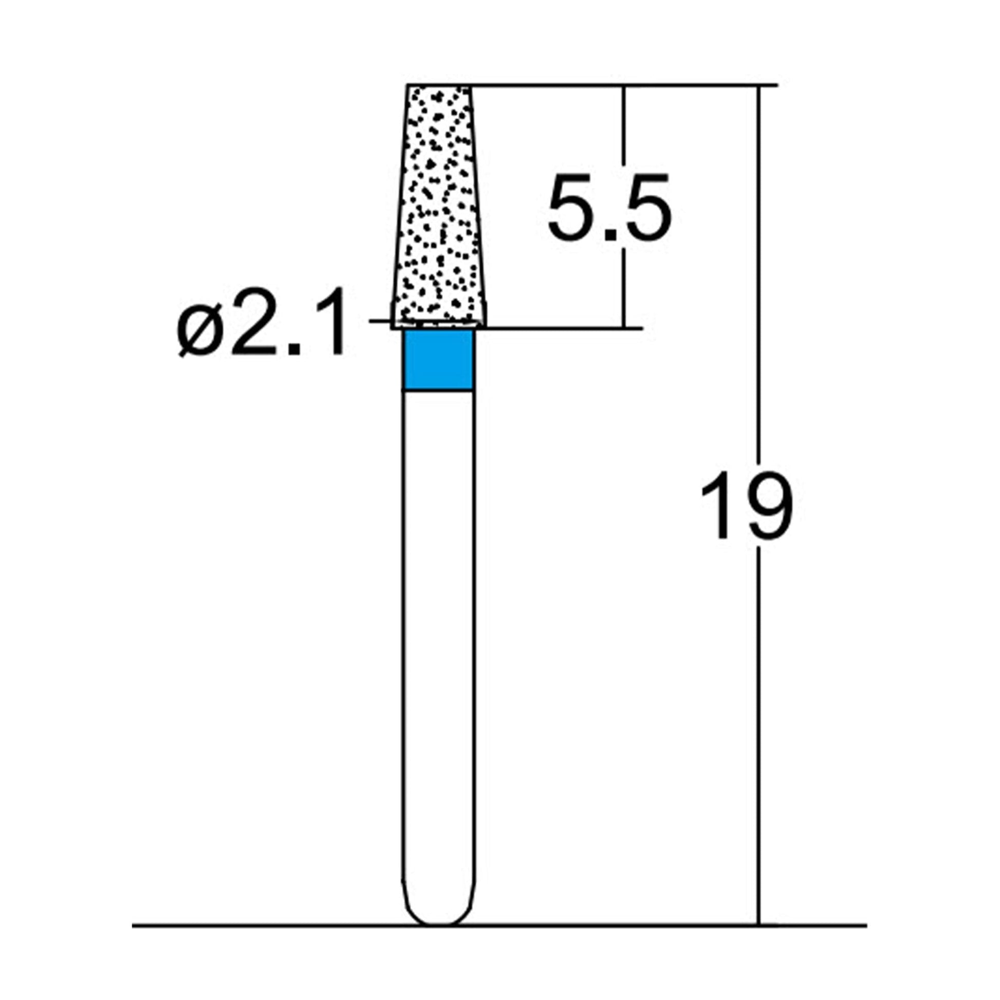 Conical, Truncated 2.1 mm Dia. Medium Grit Diamond Bur 5 per pack. 168.21M1 - Osung USA